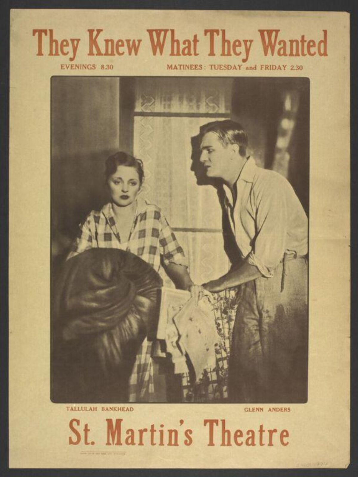 Vintage They Knew What They Wanted Theatre Poster