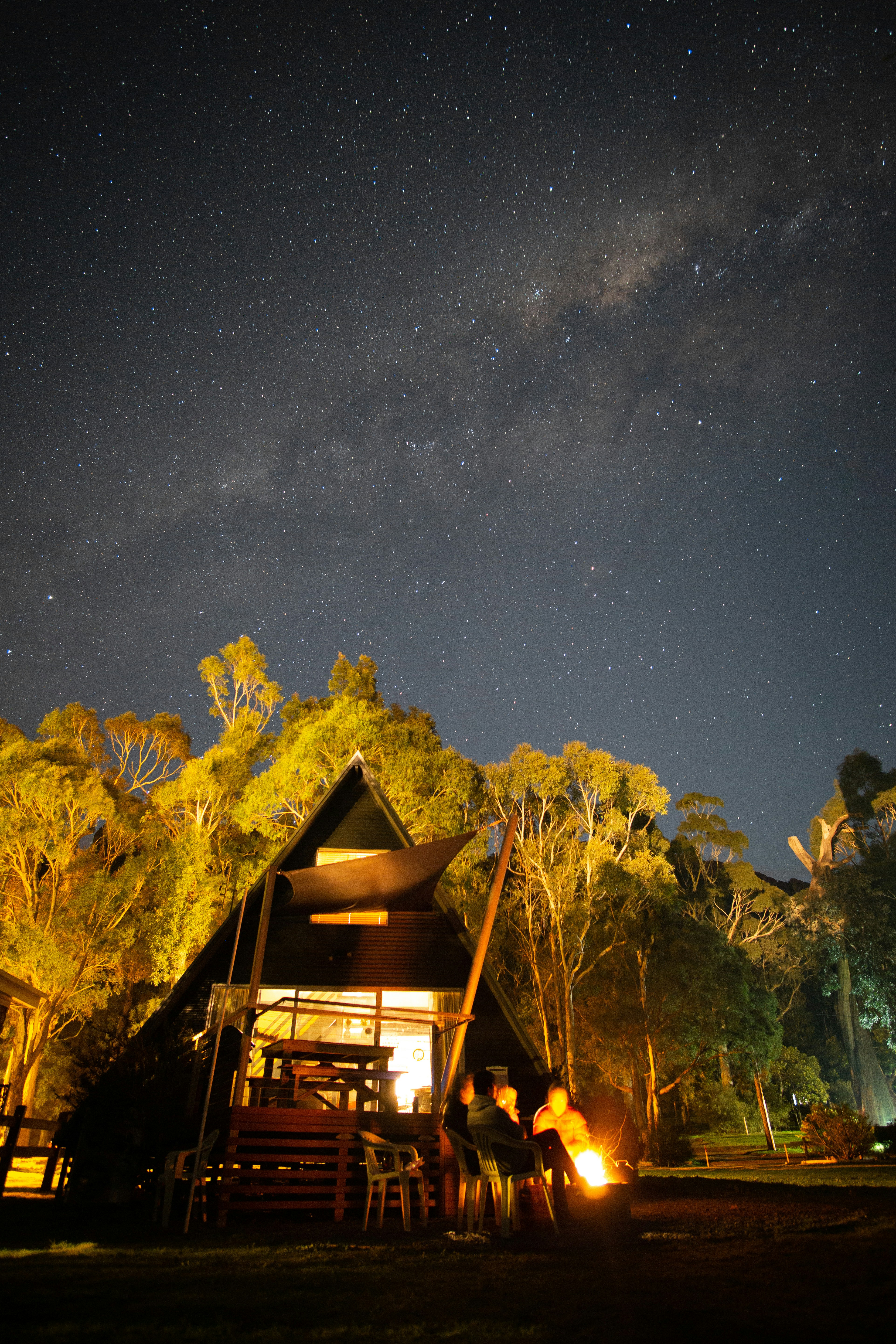 Starry Night Campfire by A-Frame Cabin