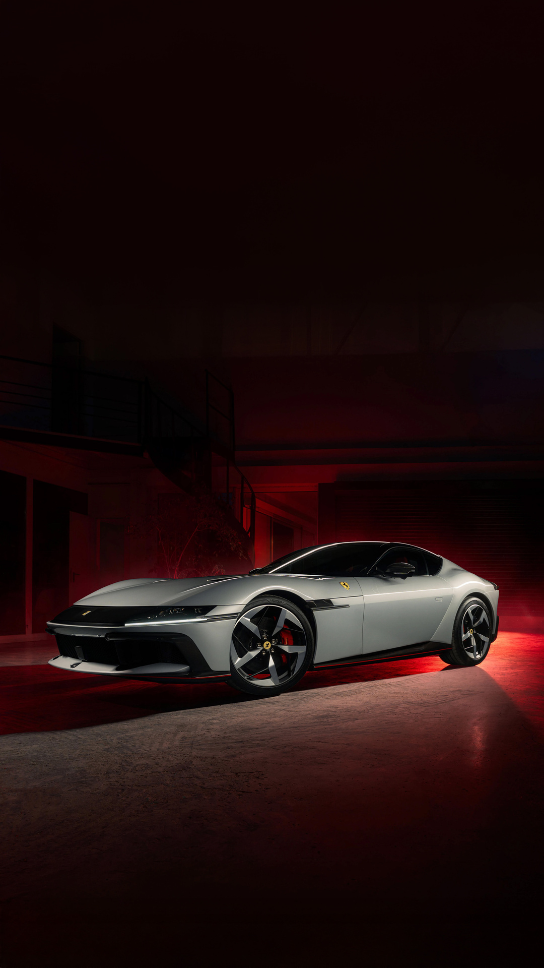 Silver Ferrari Supercar in Dark Studio