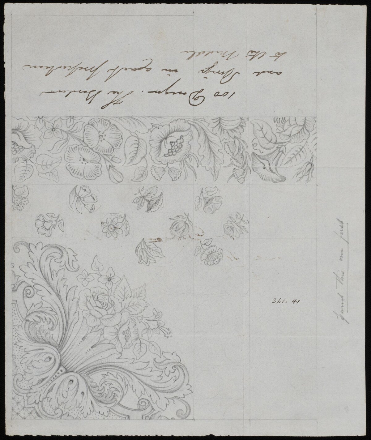 Antique Floral Textile Design Sketch