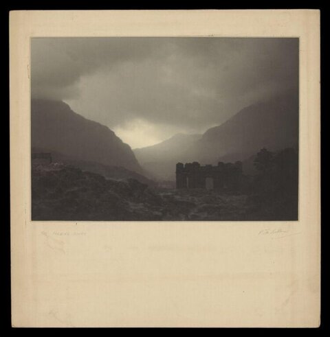 Overcast Mountain Valley with Ruins