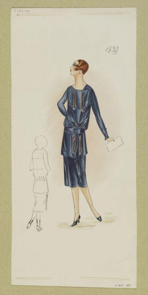 1920s Blue Dress Fashion Sketch