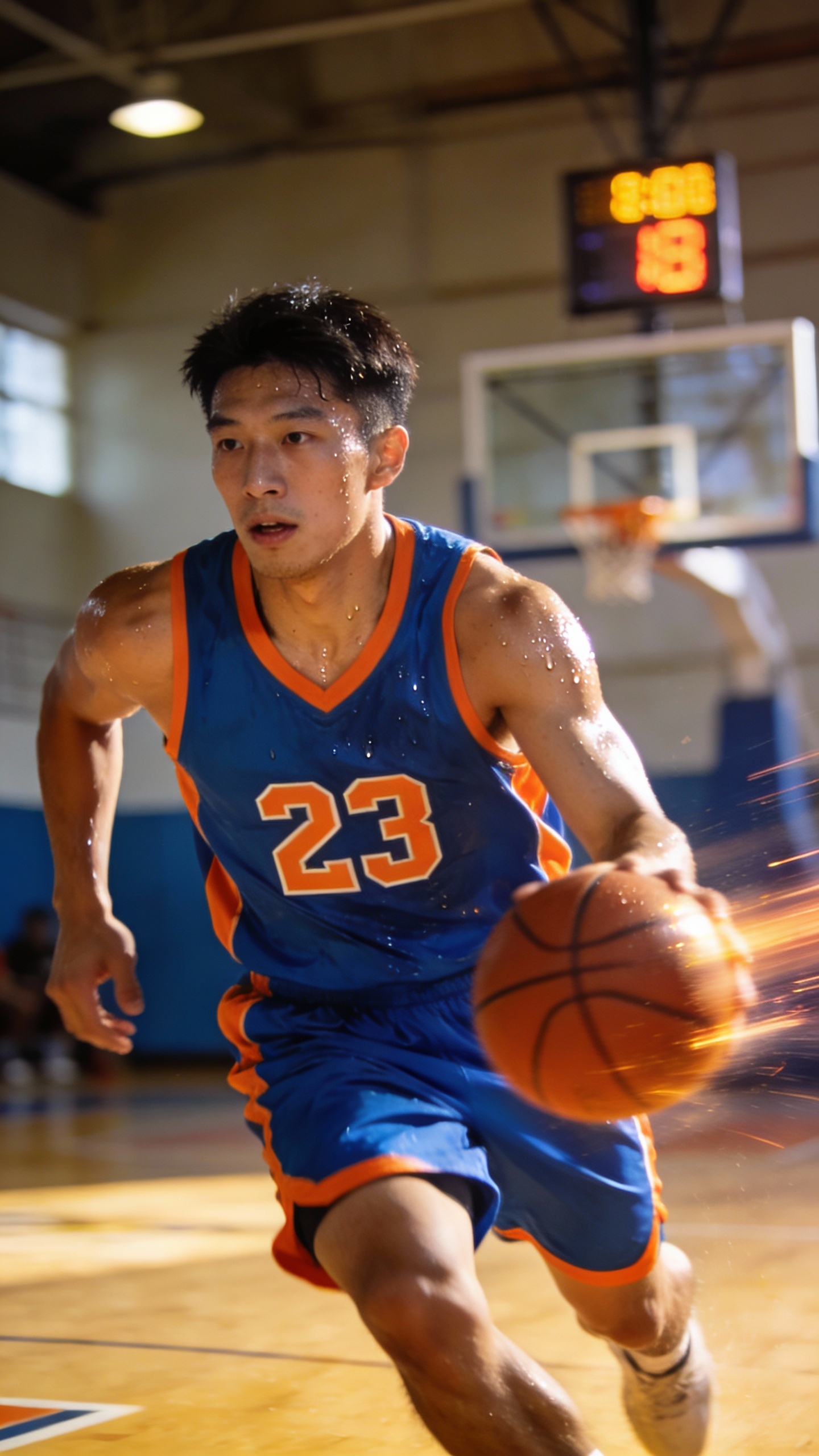 Basketball Player Dribbling on Indoor Court