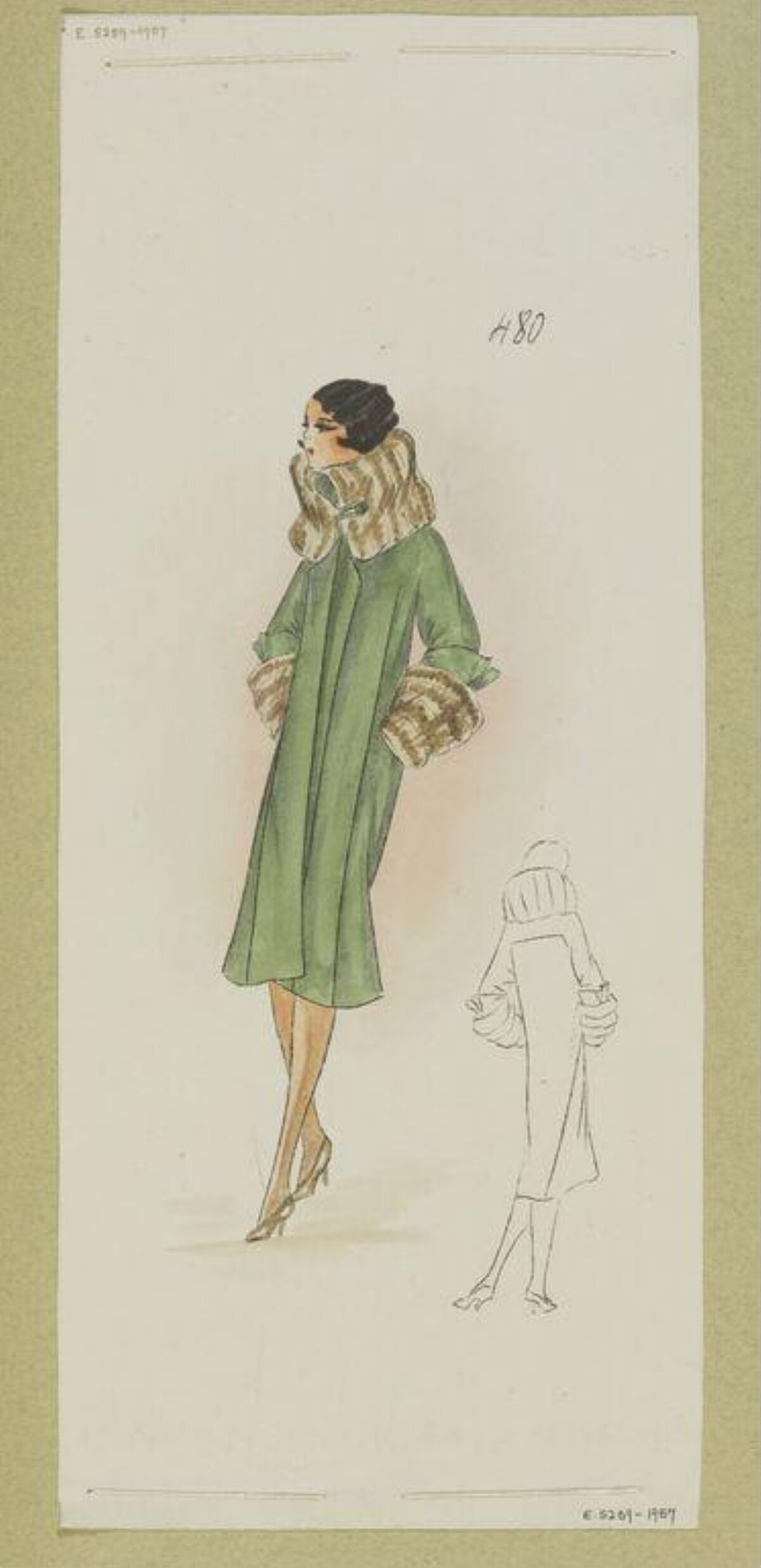 Vintage Green Coat Fashion Sketch