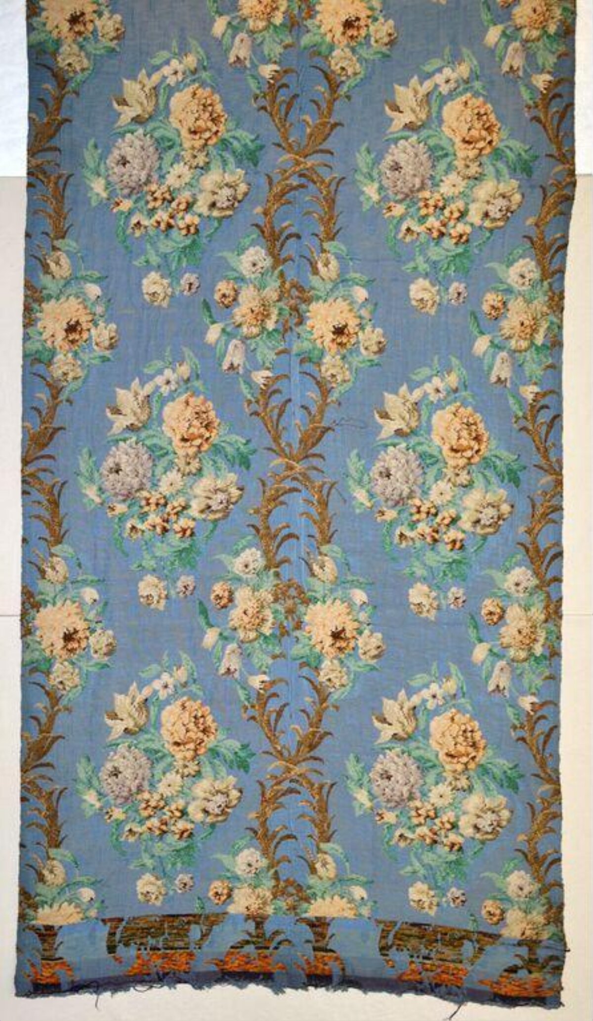 Vintage Blue Floral Textile Fragment