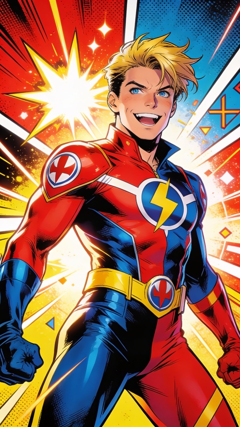 Smiling Blonde Comic Book Superhero