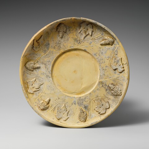 Ancient Grape-Relief Pottery Plate