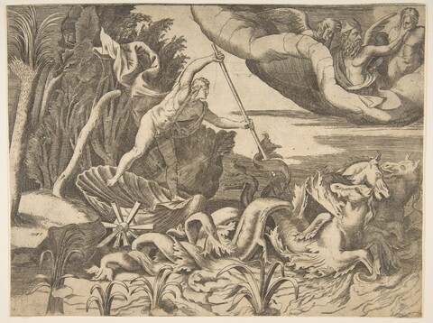 Engraving of Neptune on Sea Chariot