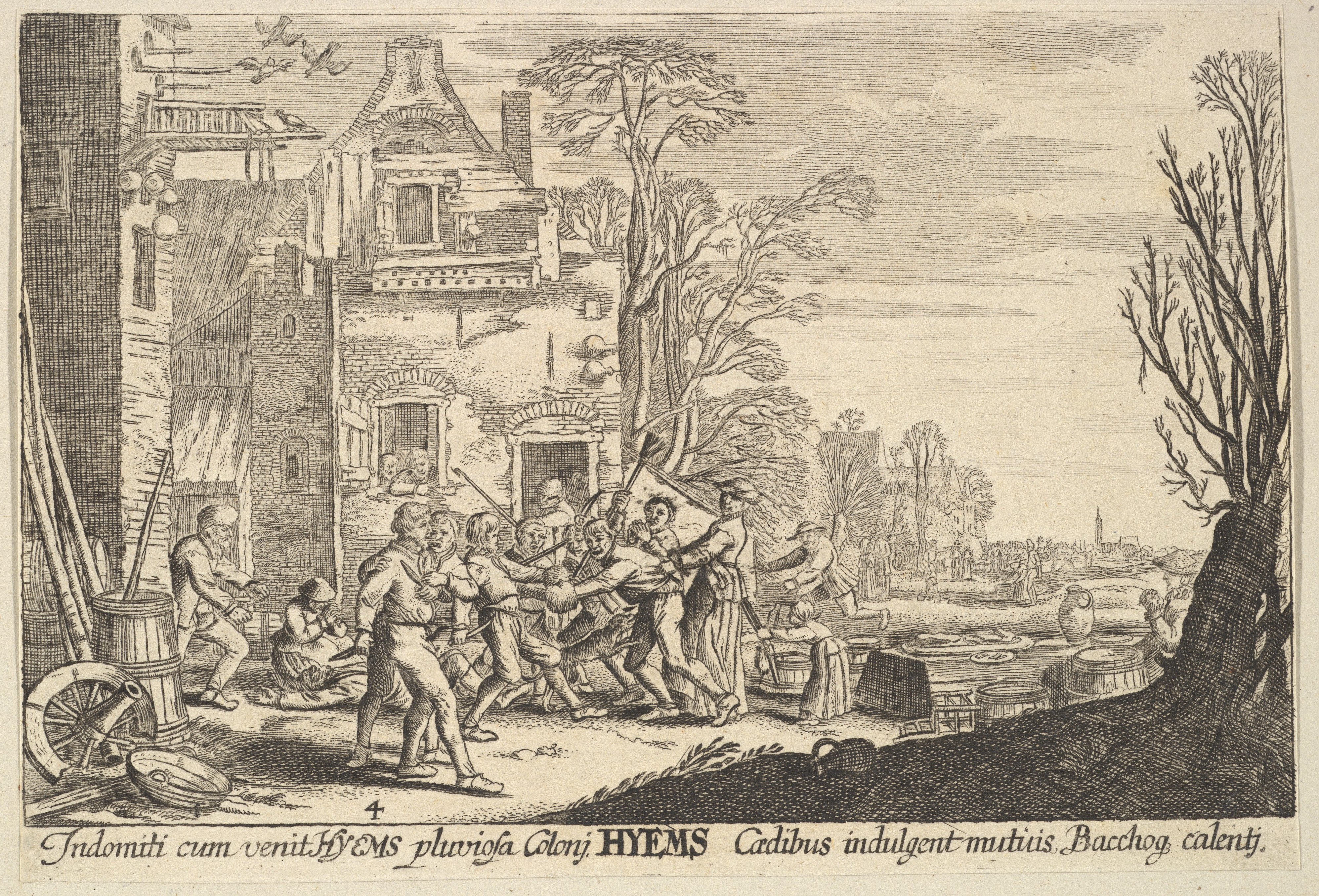 Village Winter Brawl Etching
