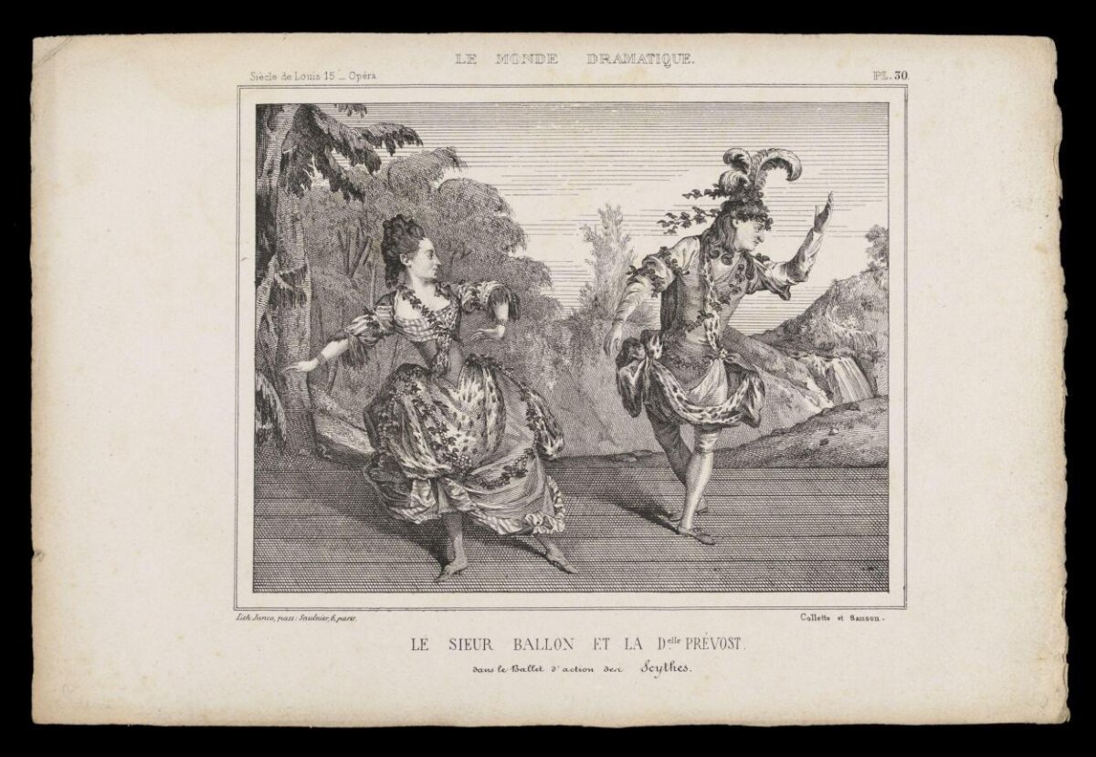 Antique Print of Two French Ballet Dancers