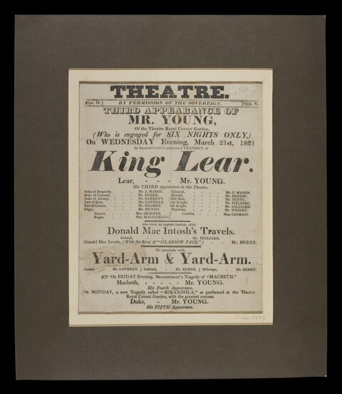 1821 King Lear Theatre Playbill