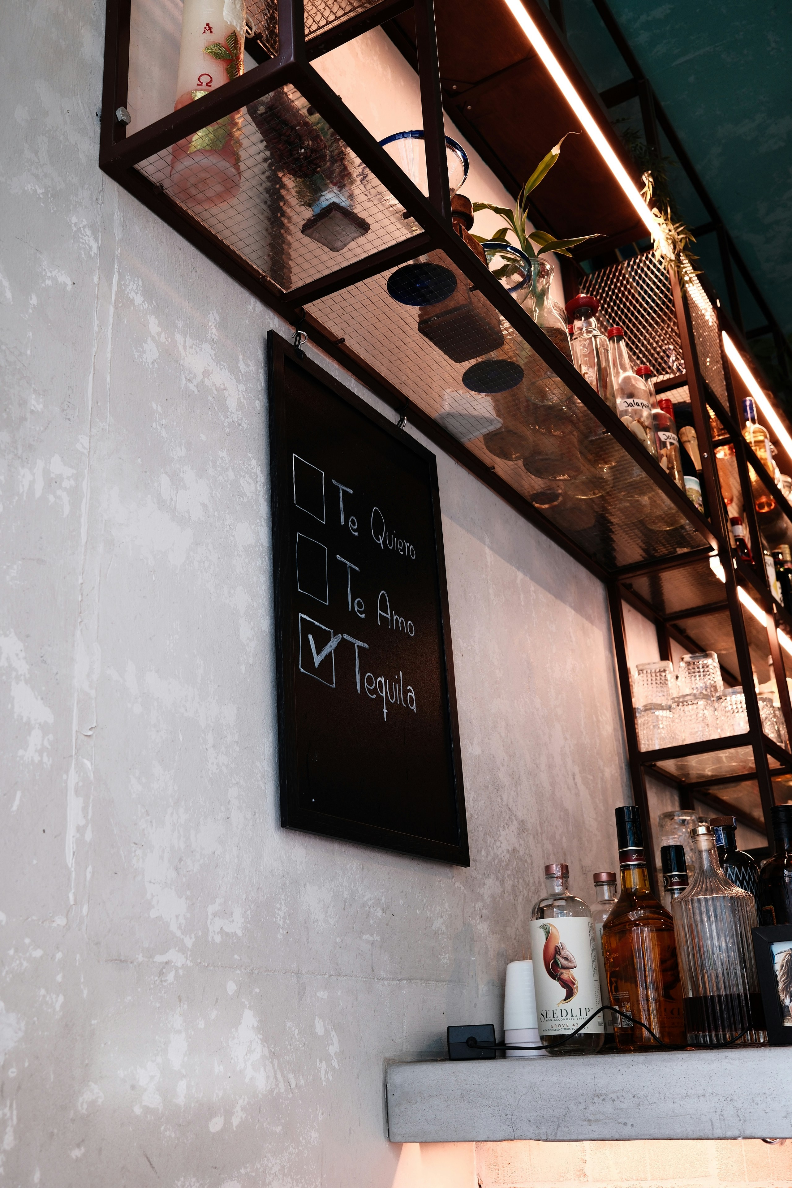 Funny Tequila Chalkboard at Bar