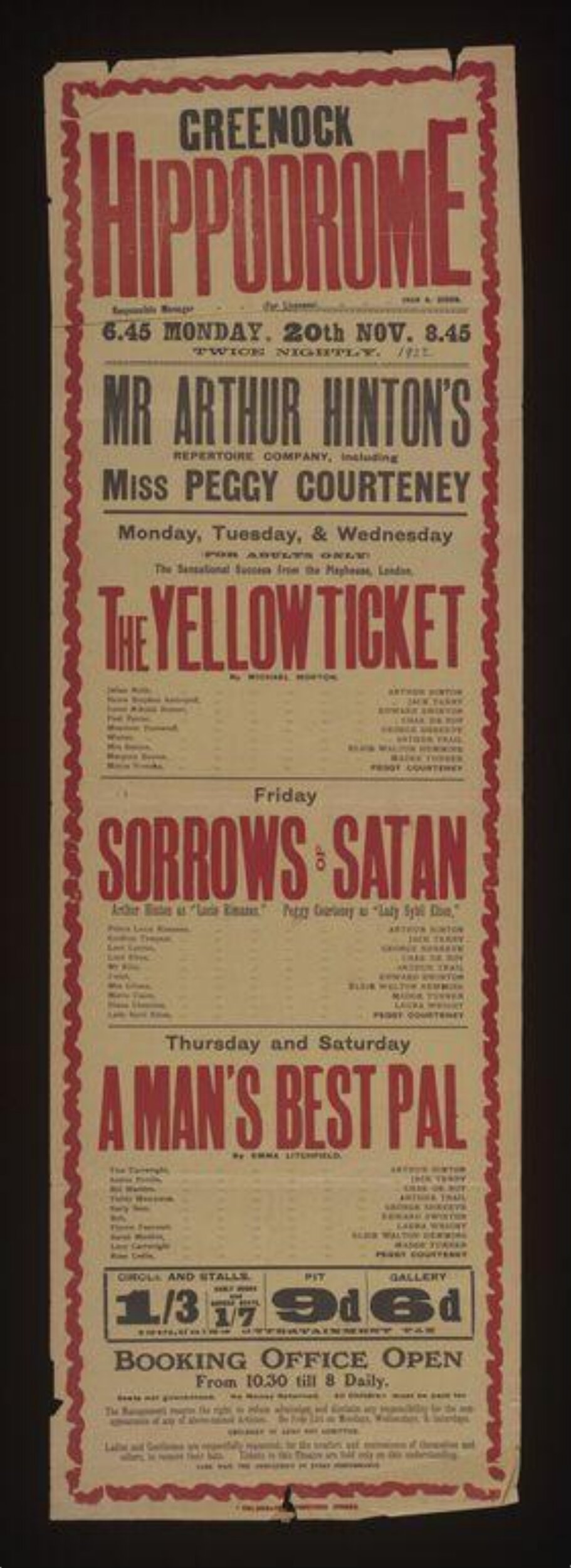 Vintage Greenock Hippodrome Playbill