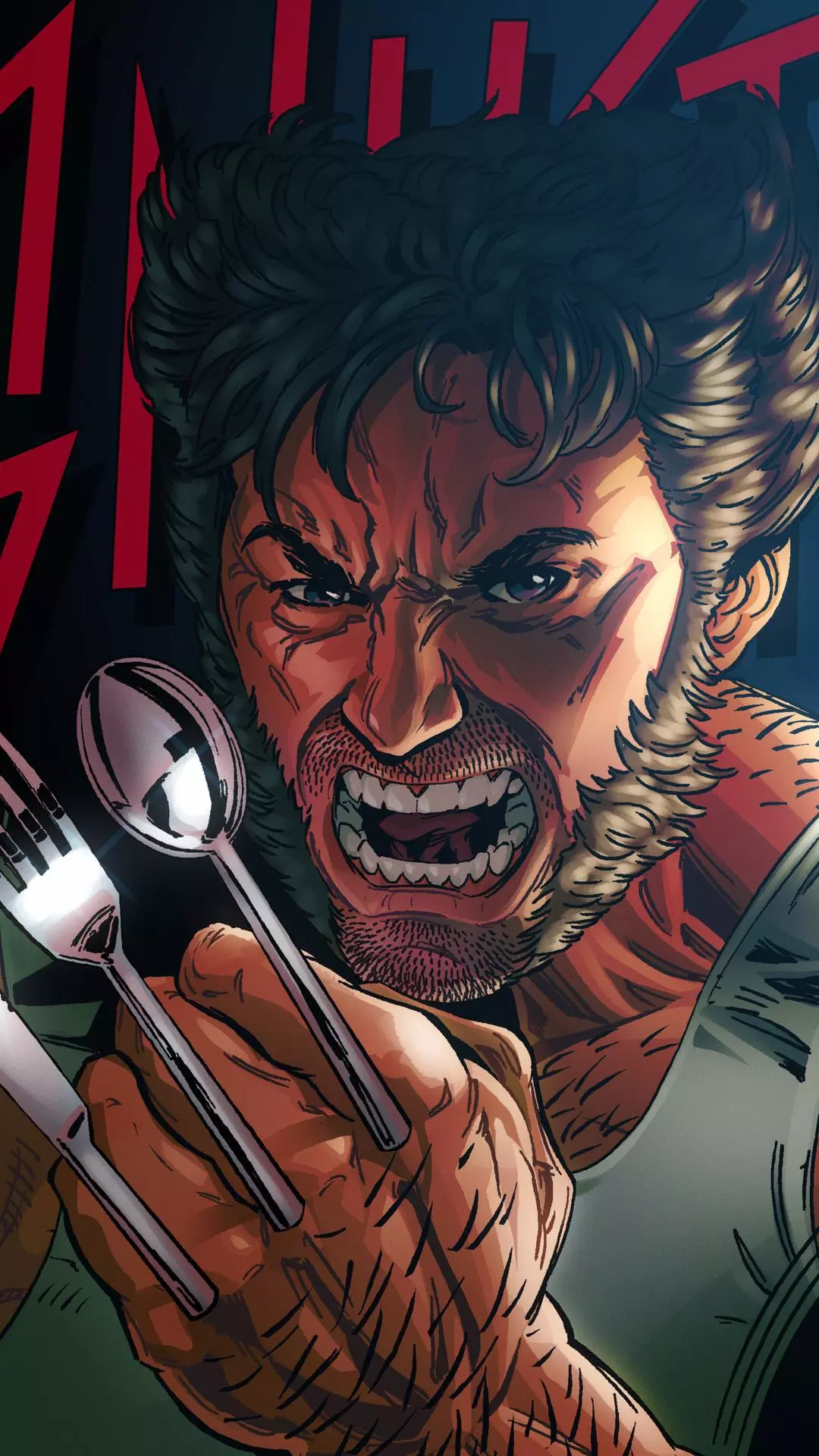 Angry Wolverine Holding Fork And Spoon
