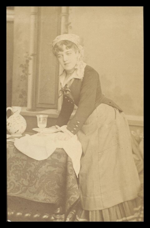 Vintage Portrait of Maid at Table