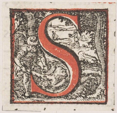 Illustrated Woodcut Initial Letter S