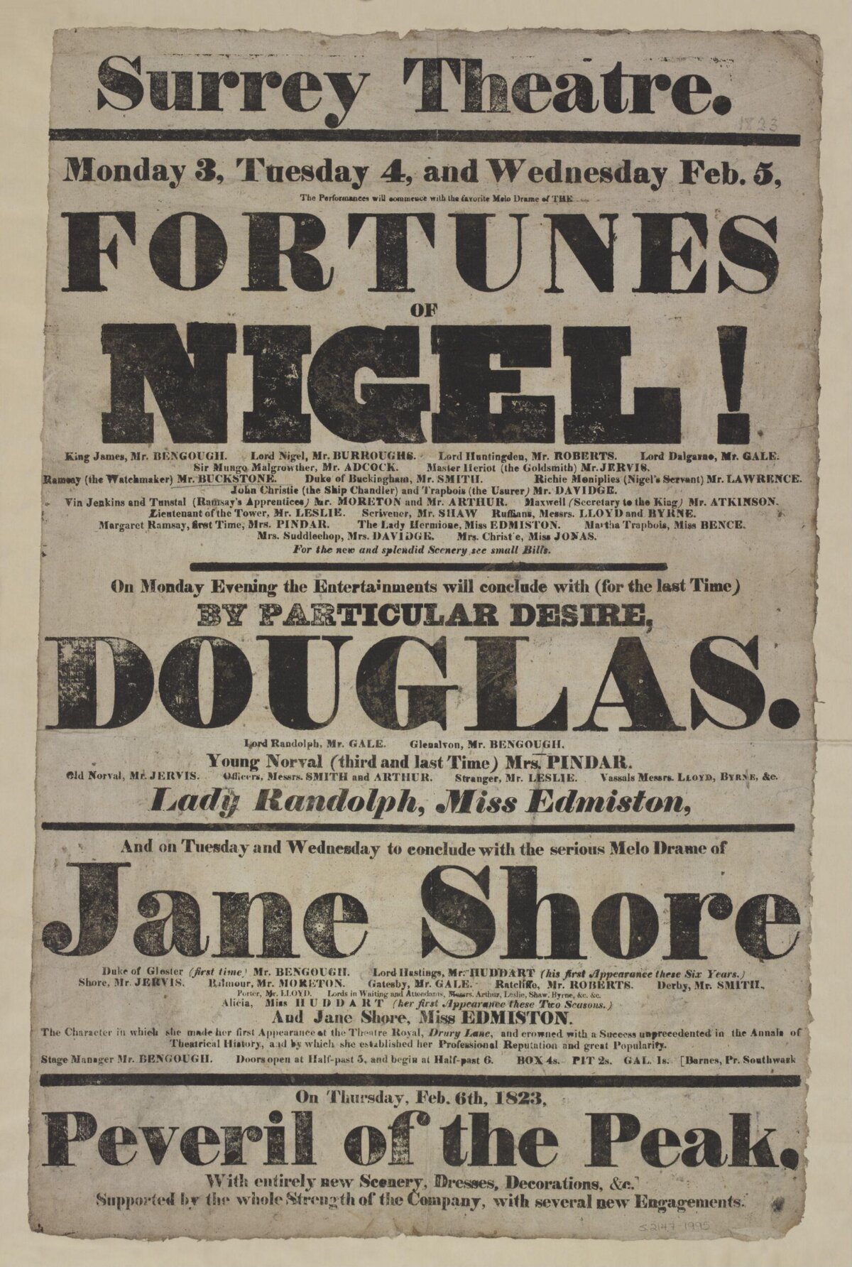 1823 Surrey Theatre Playbill