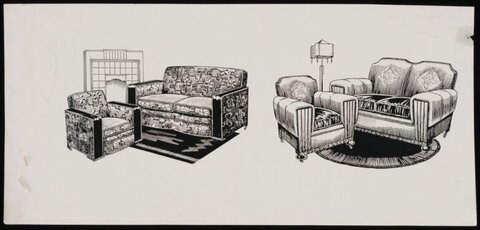 Ink Sketch of Vintage Sofa Chair Sets
