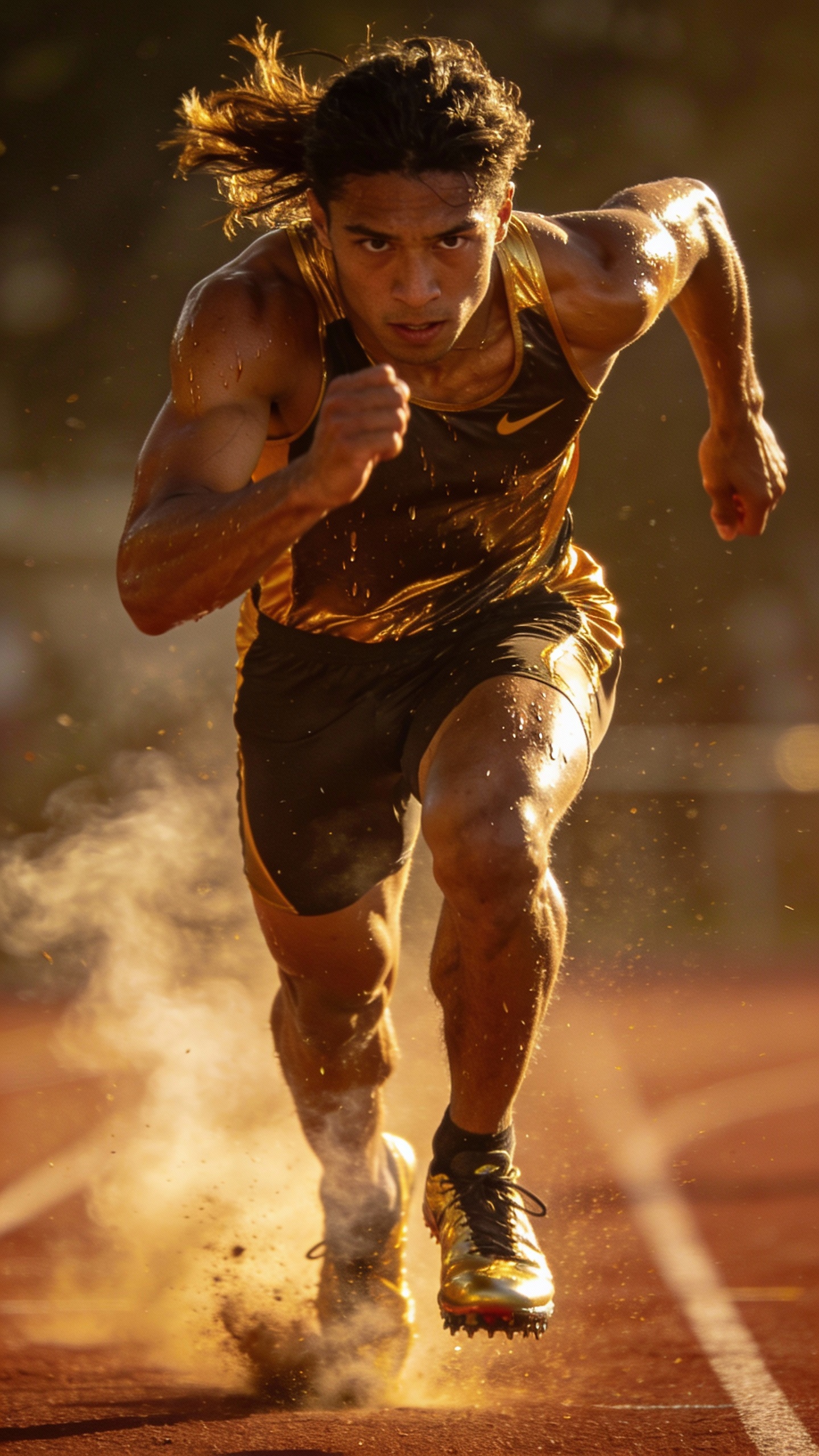 Male Sprinter Sprinting on Running Track