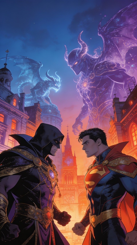 Fantasy Batman and Superman Confrontation