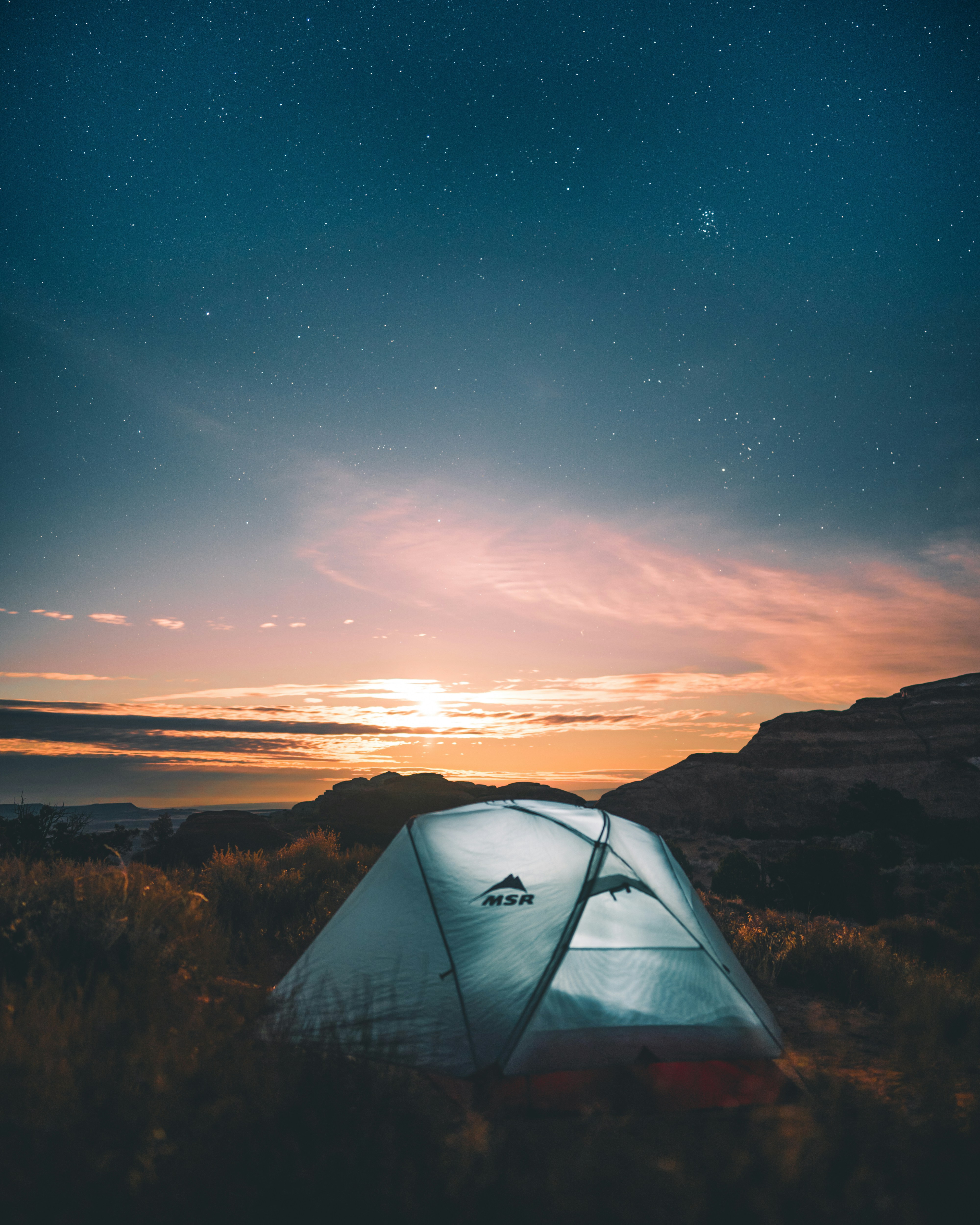 Campsite Under Starry Twilight Sky