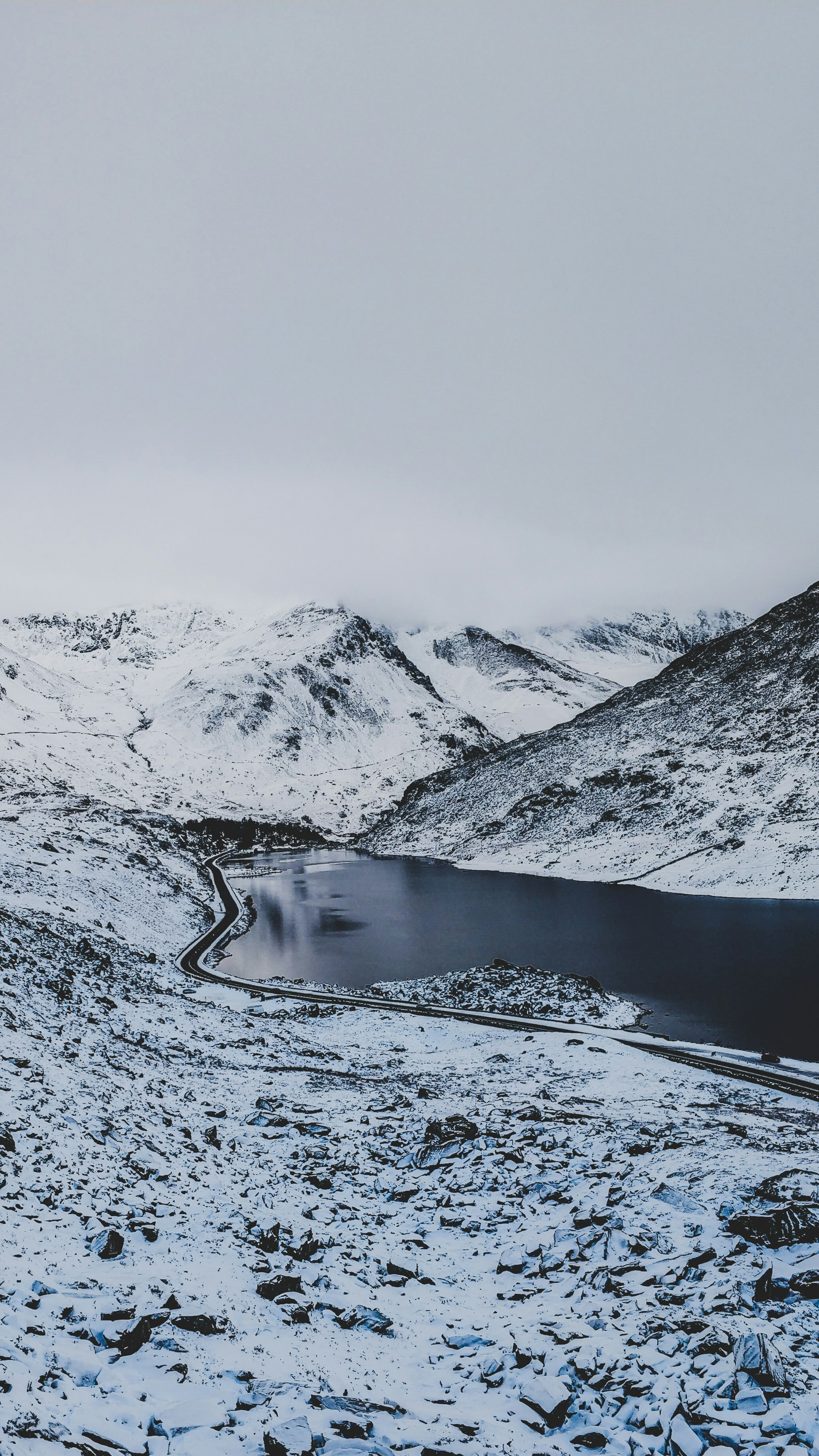 Snow-covered Mountain Lake