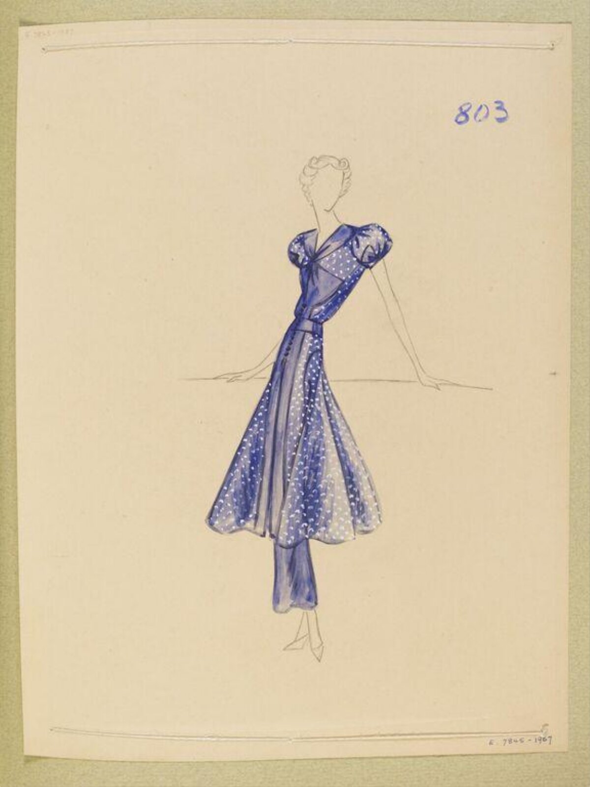 Vintage Blue Dress Fashion Sketch