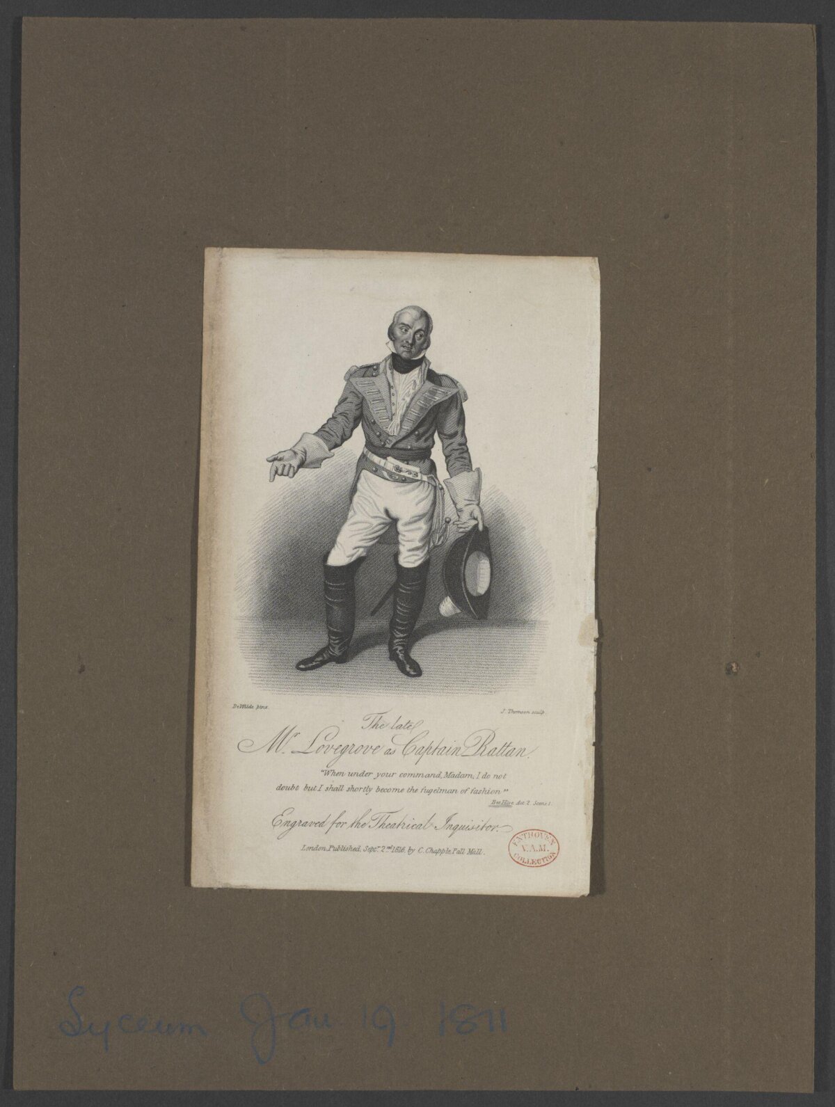 Engraved Portrait of Mr Lovegrove as Captain Rattan