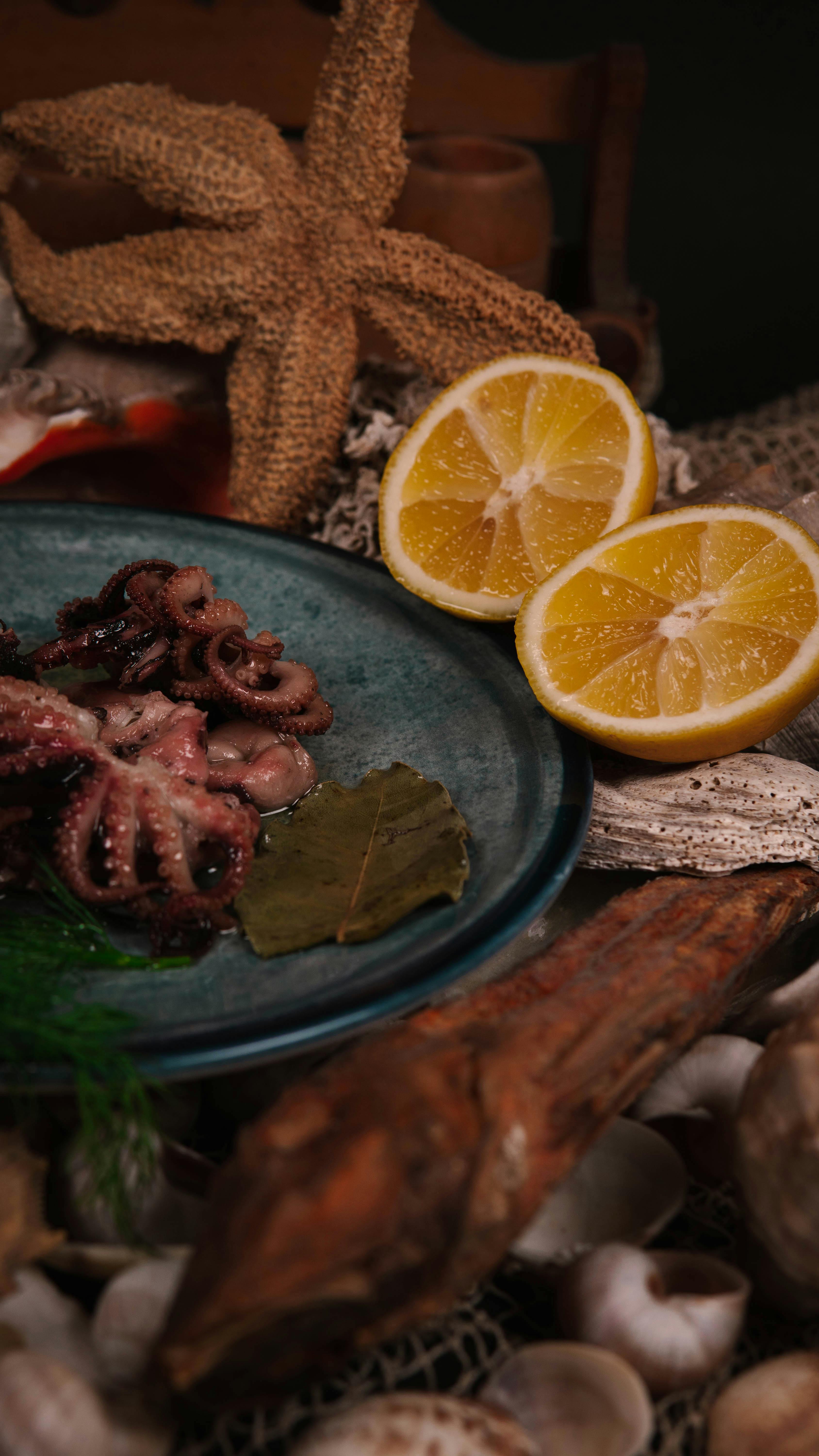 Cooked Octopus Dish with Nautical Decor