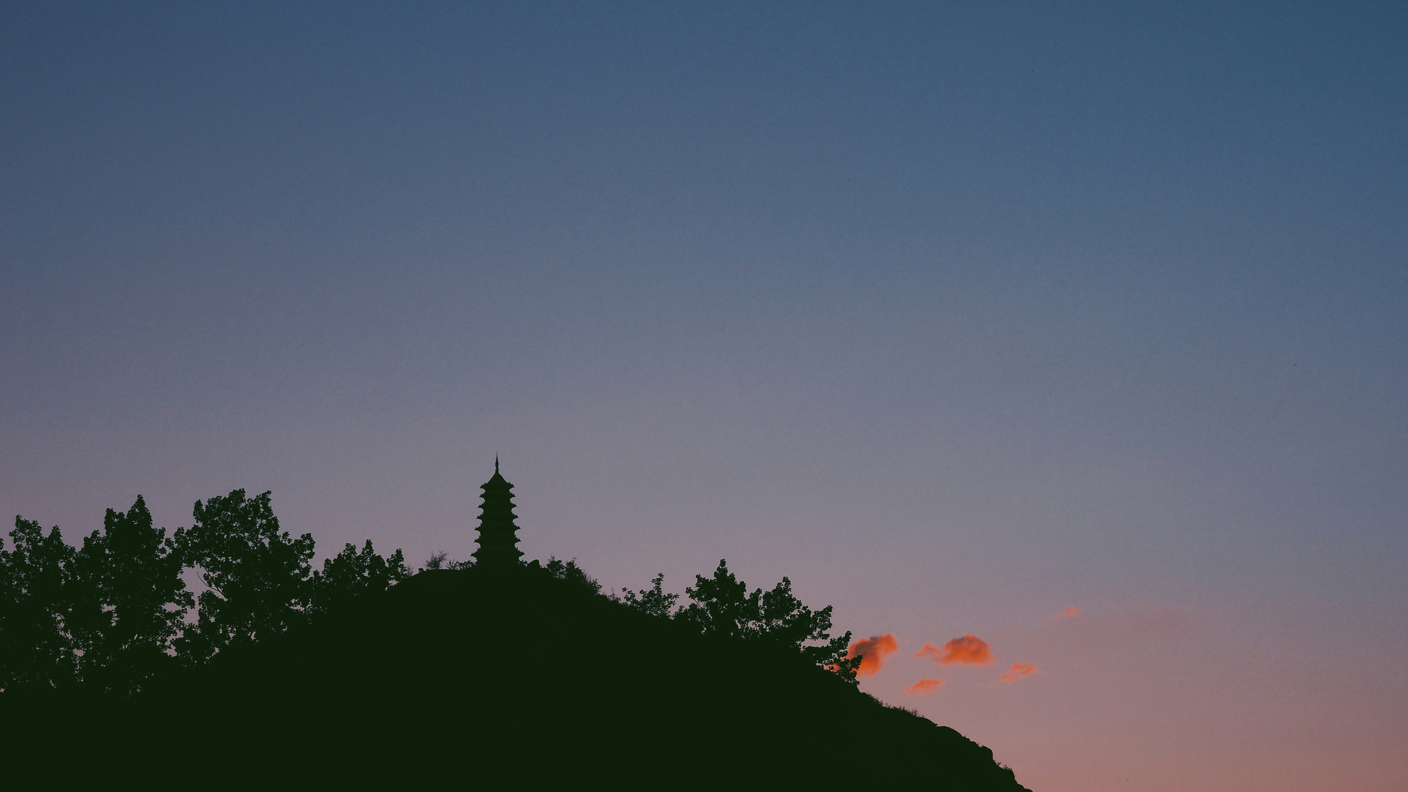 Pagoda on Hill at Dusk