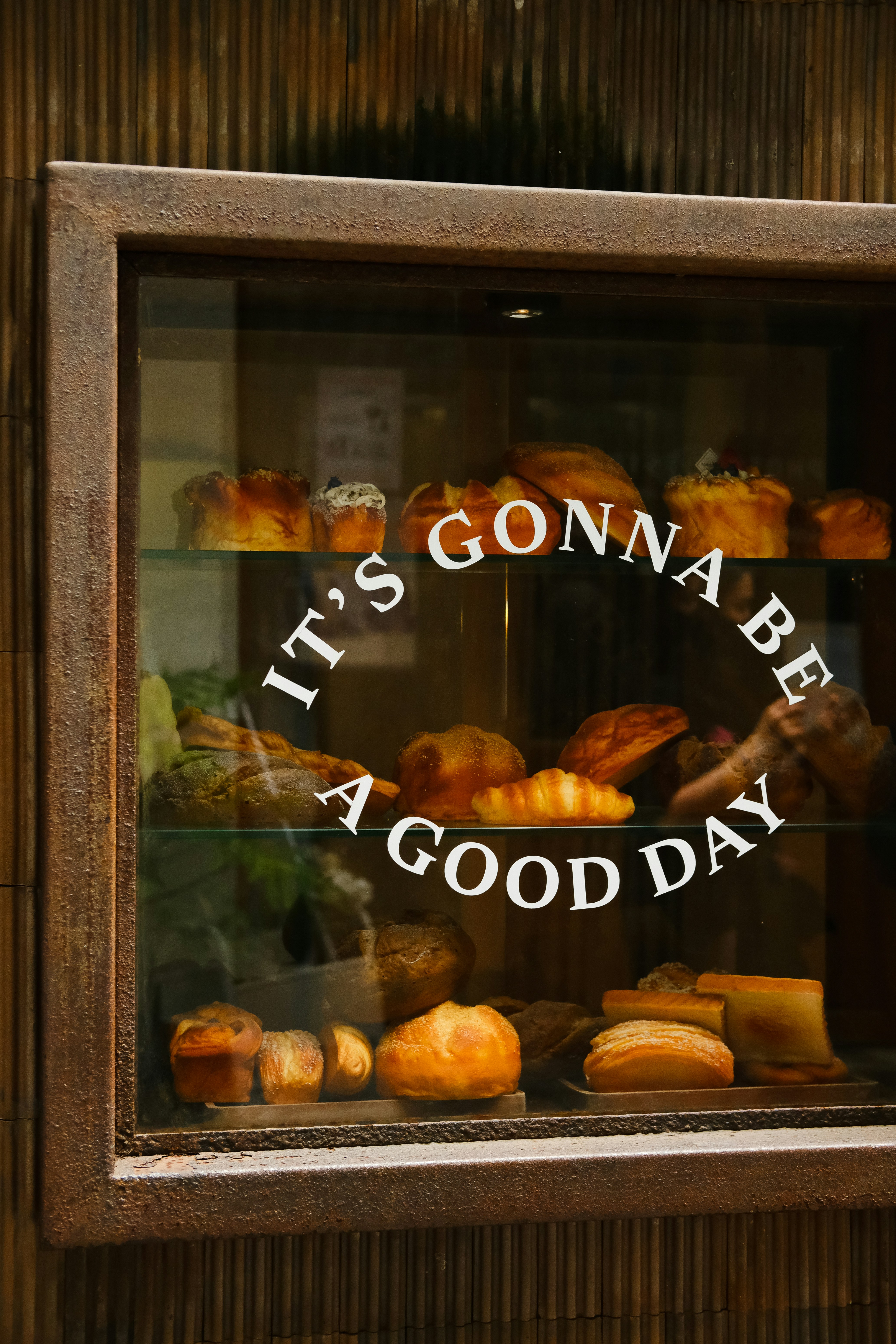 Bakery Display Window With Good Day Quote