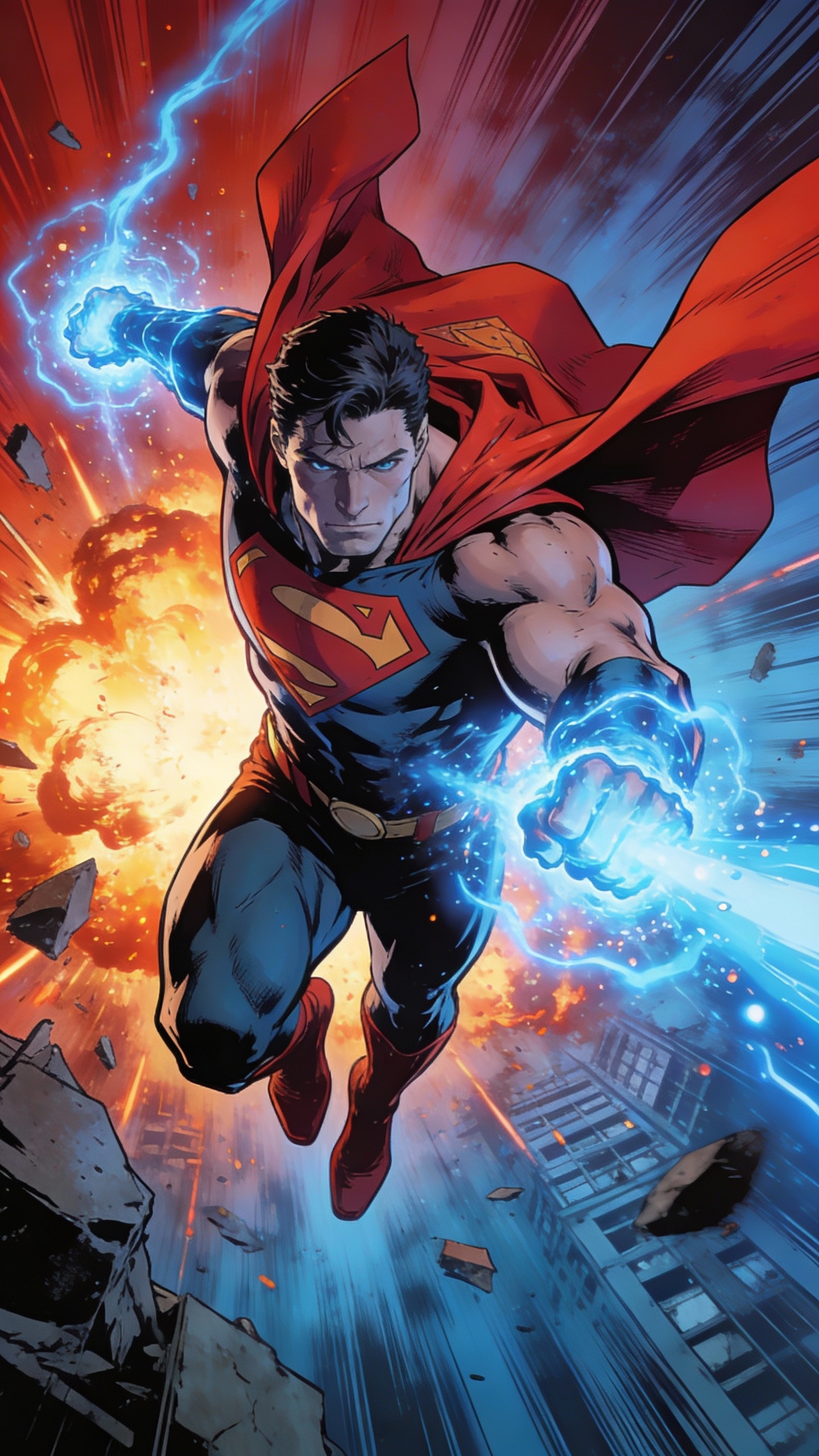 Superman Charging Through Explosive Battle