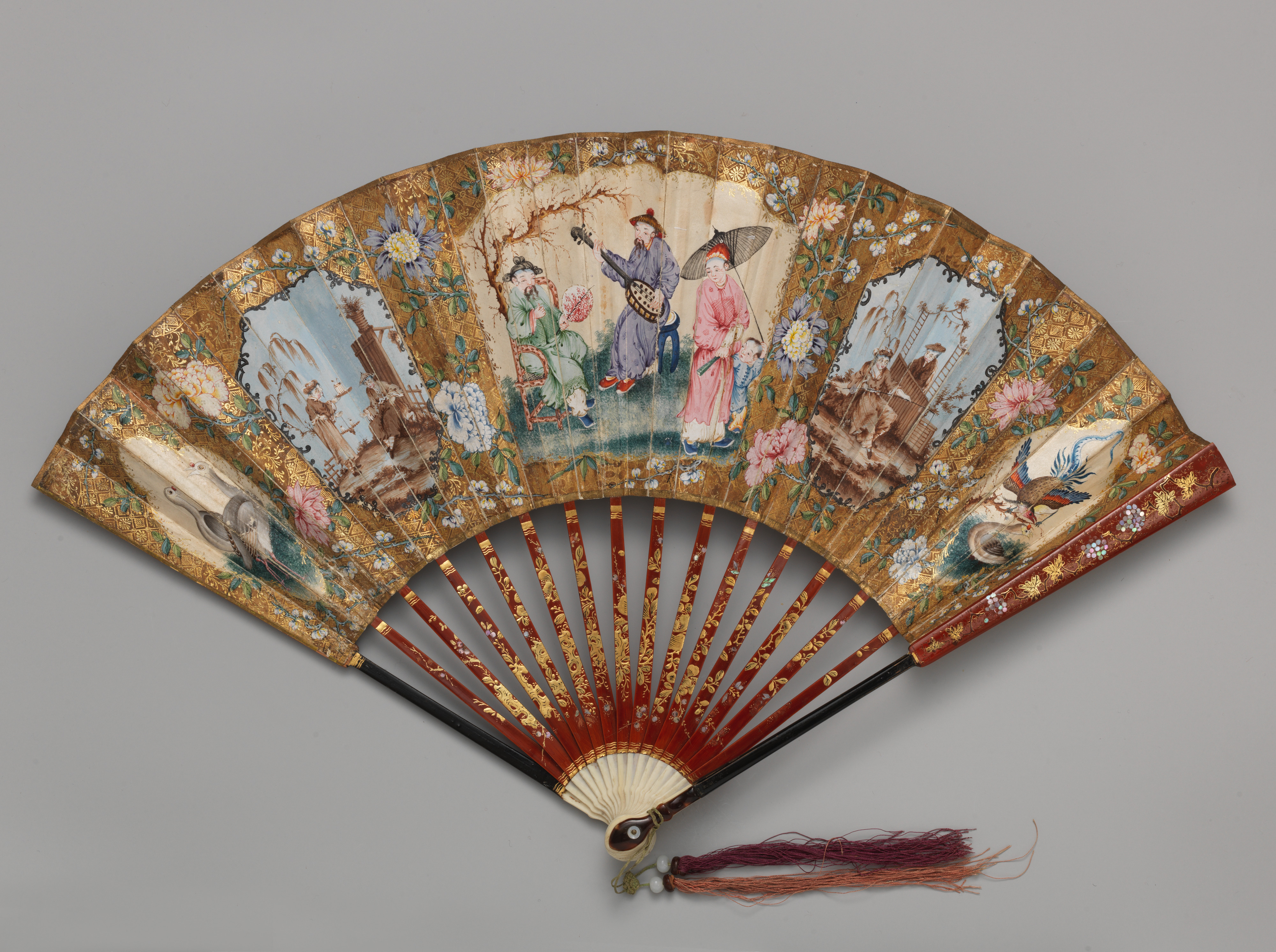 Antique Painted Folding Fan