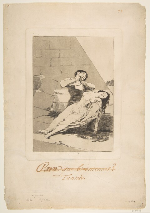 Etching of Grieving Man and Dead Woman
