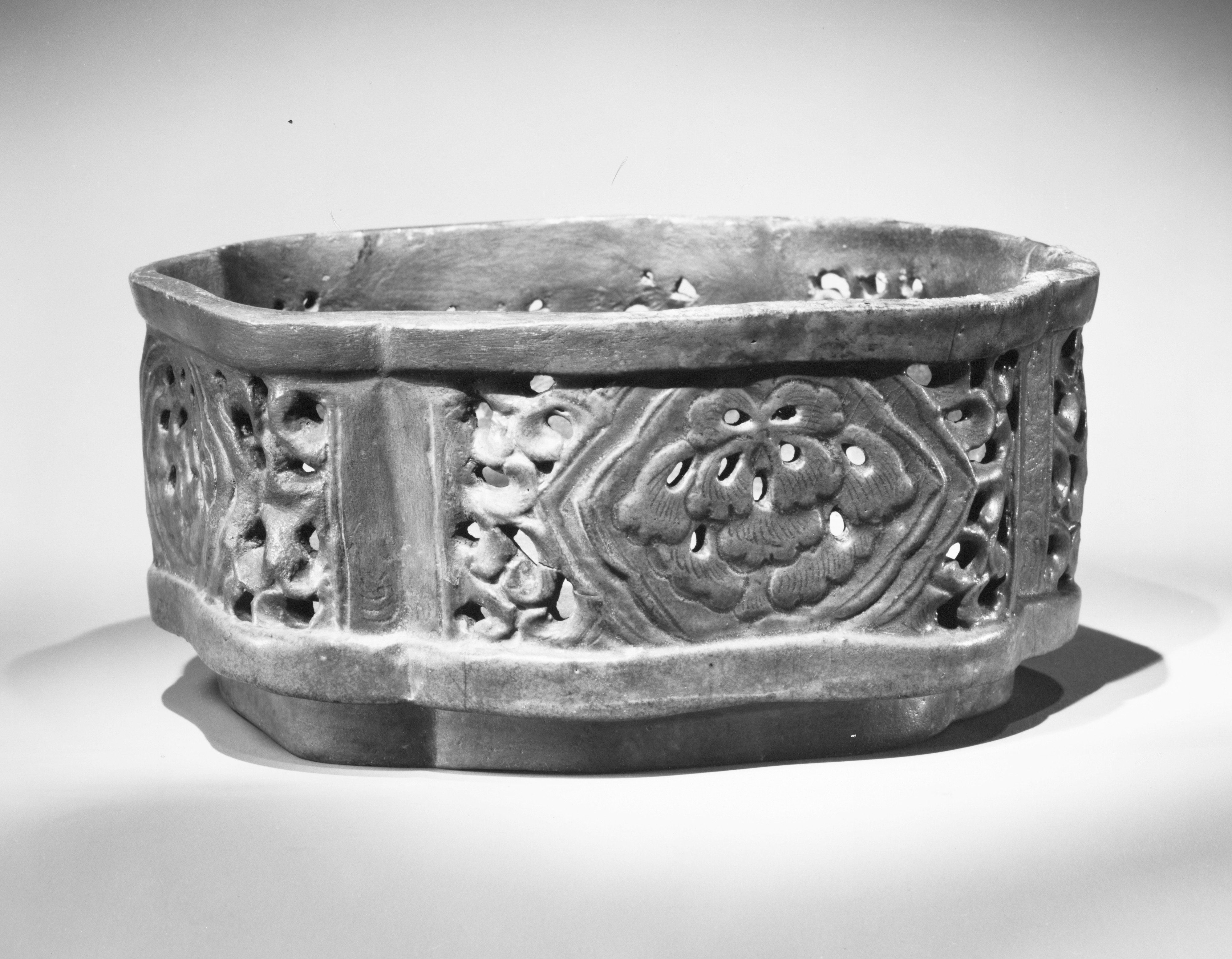 Openwork Carved Octagonal Ceramic Planter