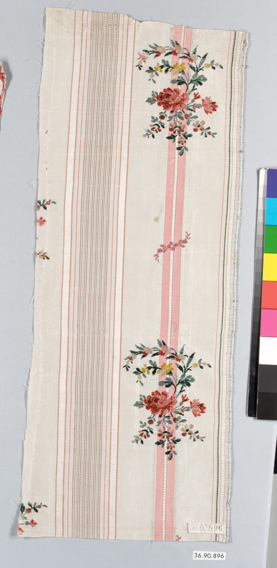 Antique Floral Striped Textile Fragment