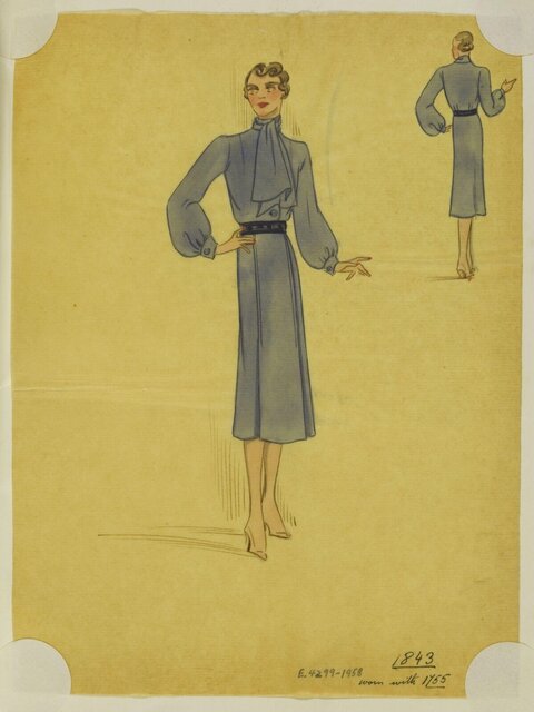 Vintage Blue Dress Fashion Sketch