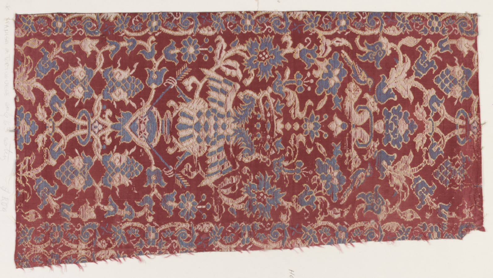 Antique Red Patterned Textile Fragment