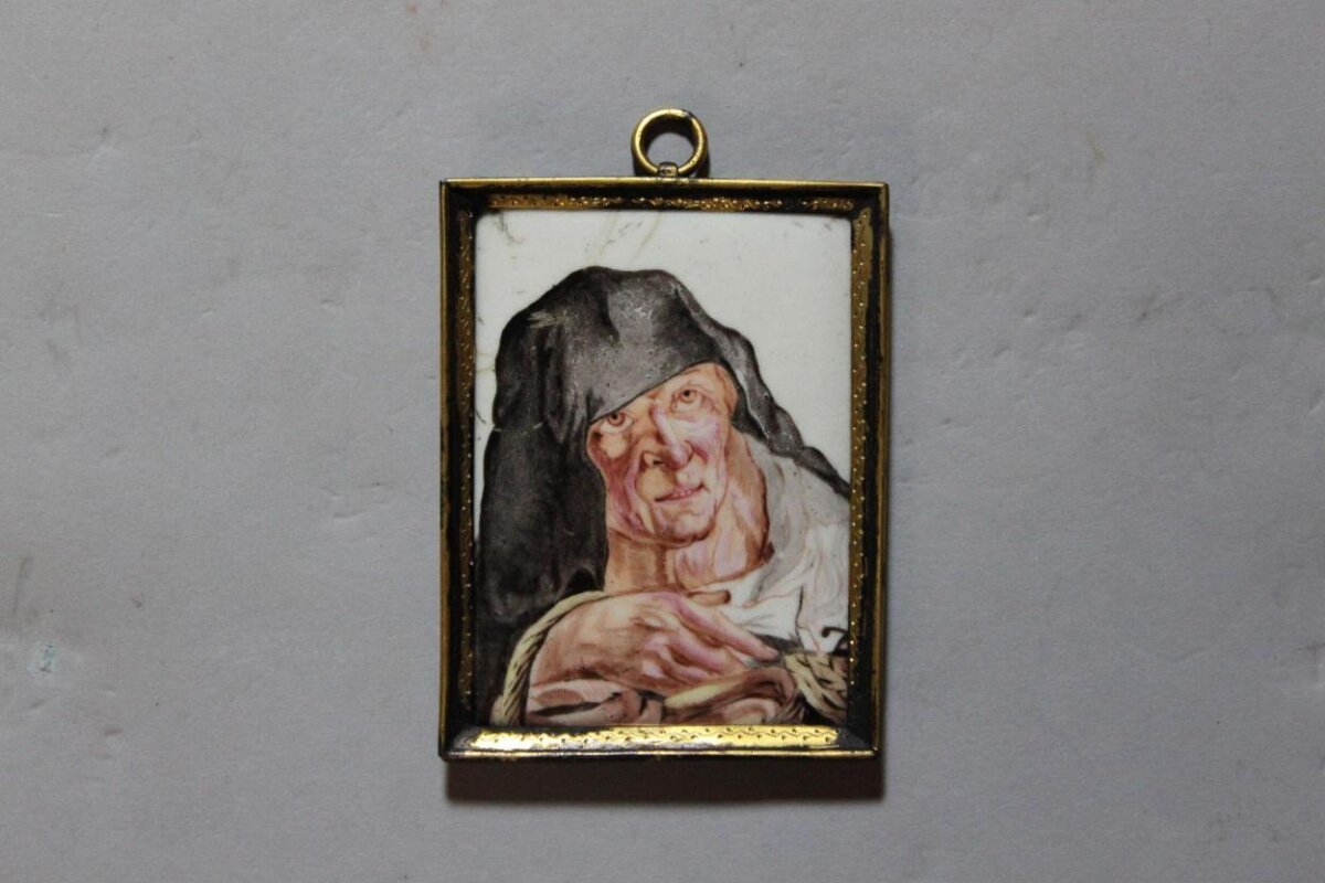 Framed Porcelain Portrait of Elderly Woman