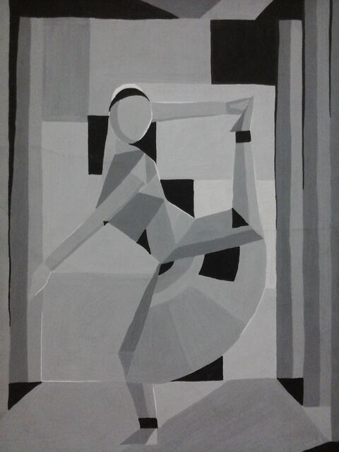 Abstract Cubist Grayscale Dancer