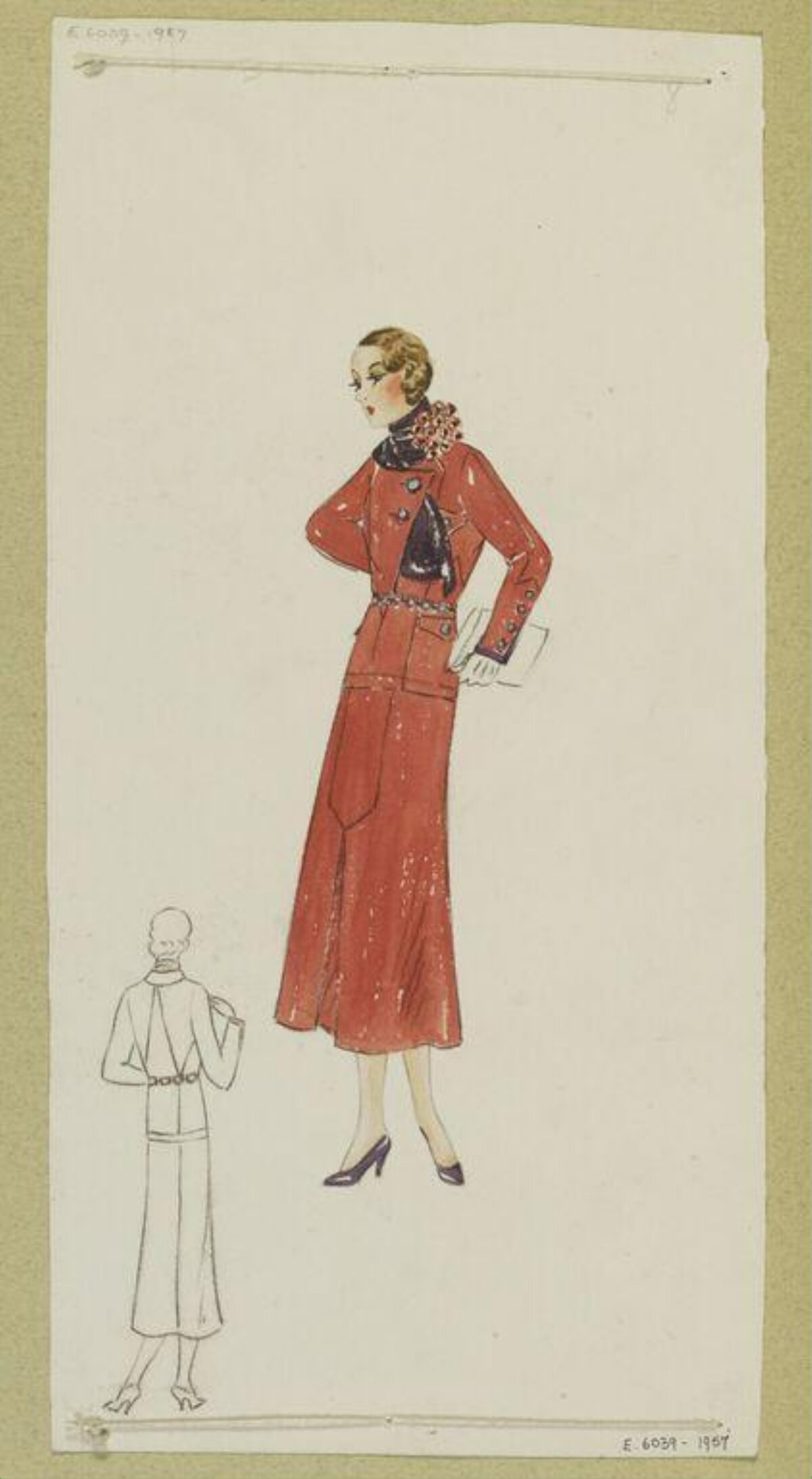 Vintage Red Dress Fashion Sketch