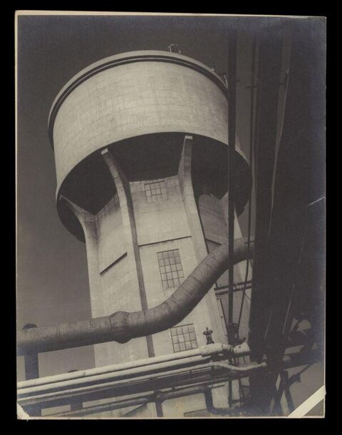 Black and White Industrial Water Tower