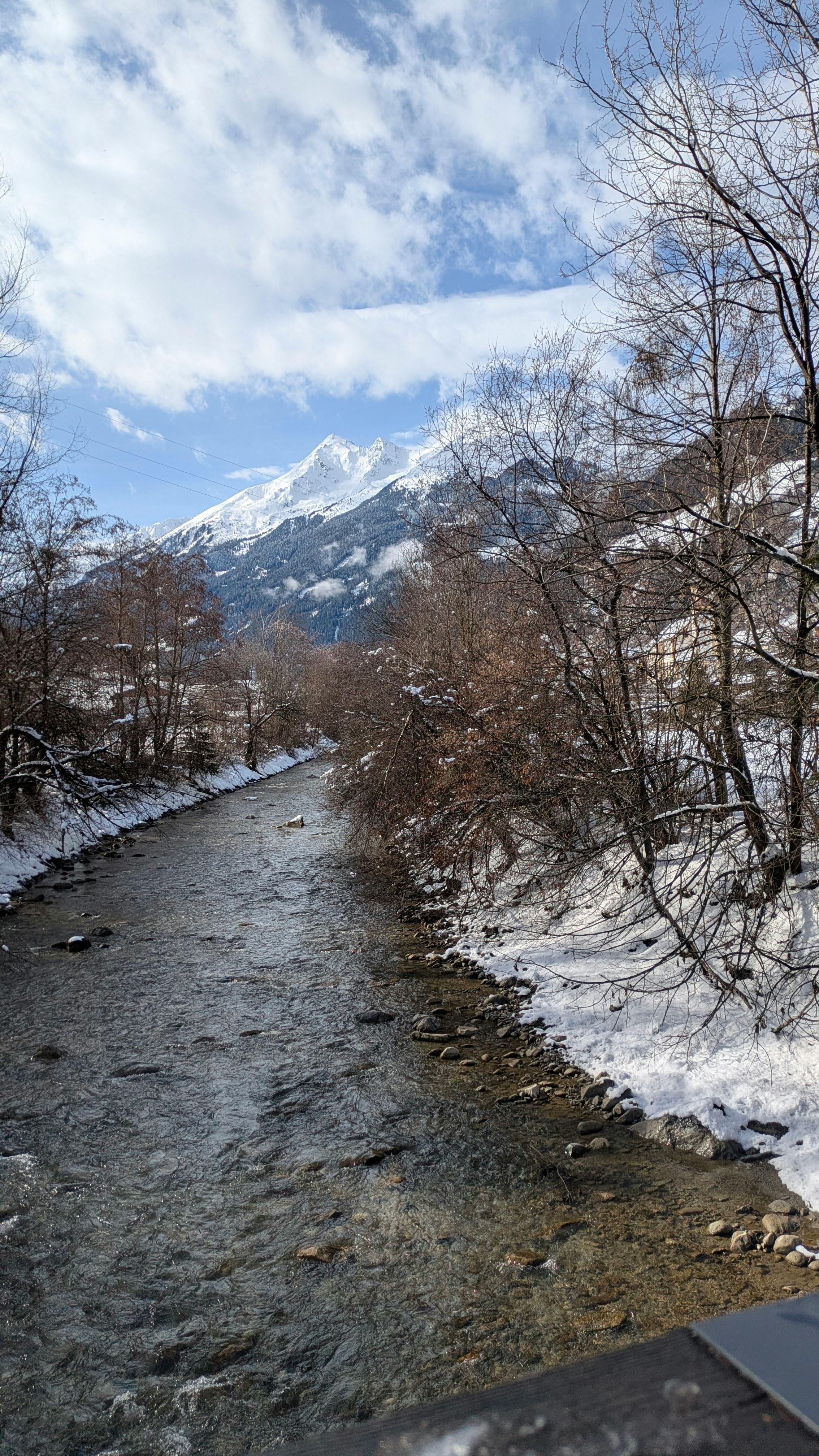 Snowy Mountain River Winter Landscape