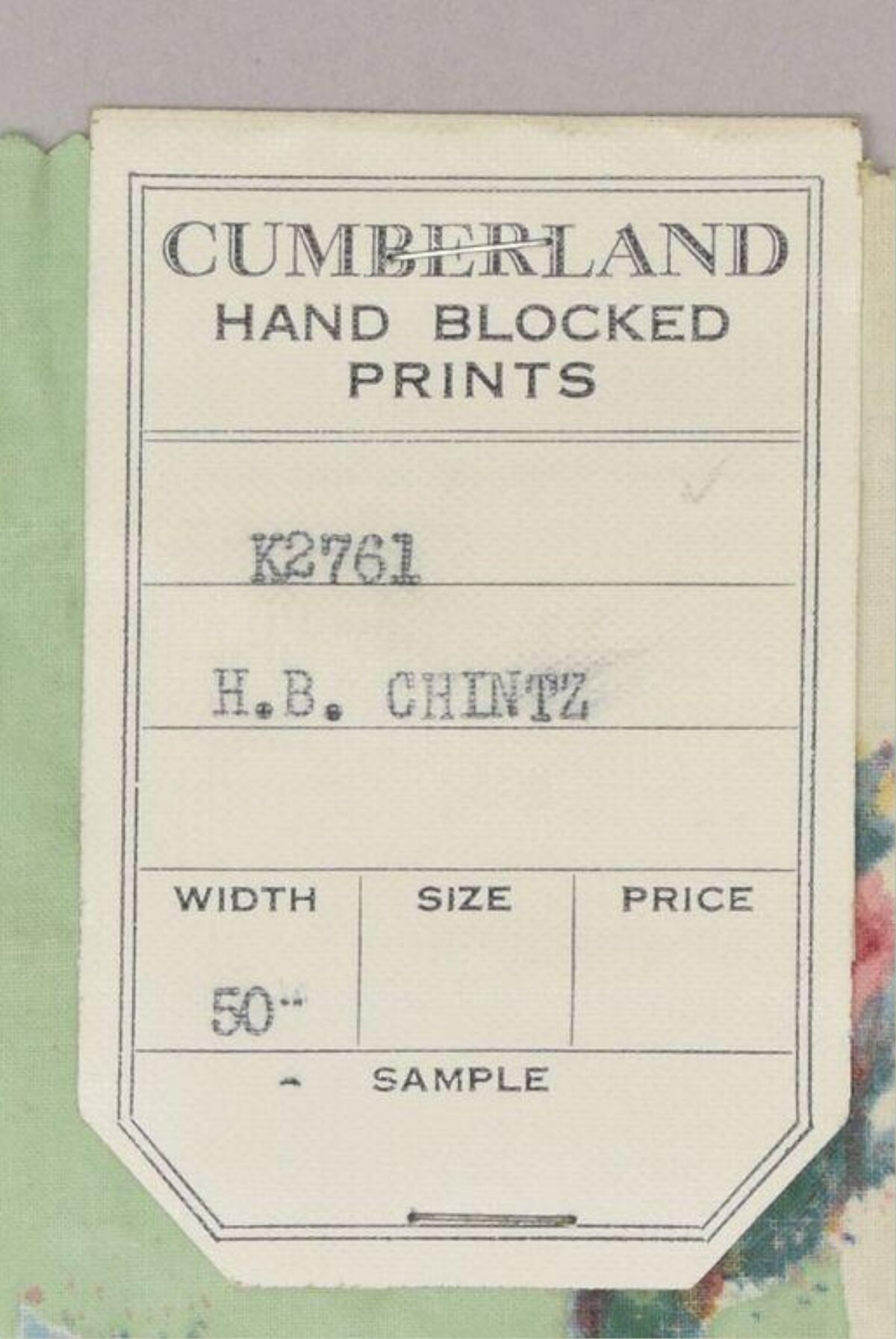 Vintage Fabric Sample Tag