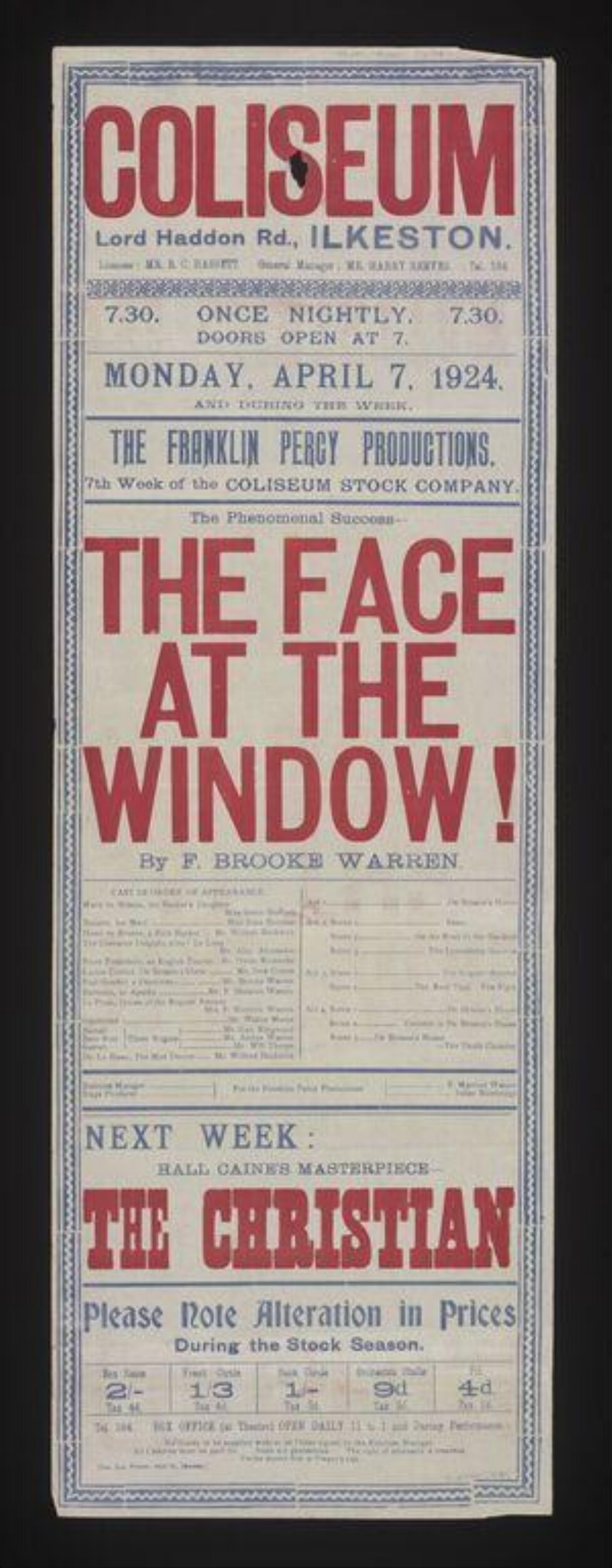 1924 Coliseum Theatre Play Poster