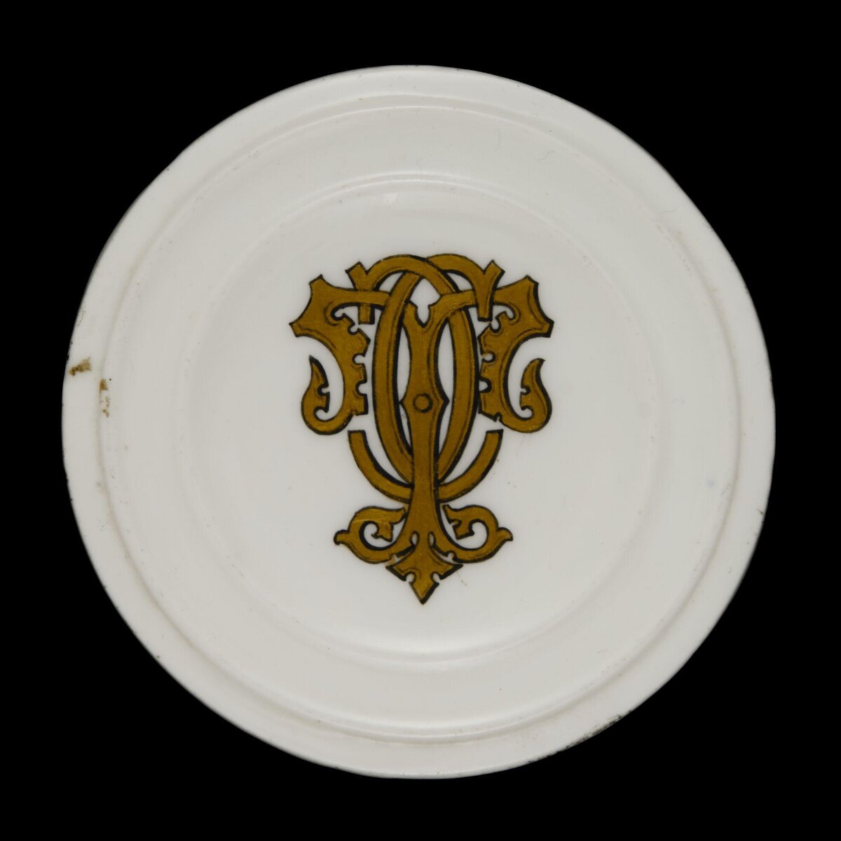 White Round Ceramic with Gold Monogram