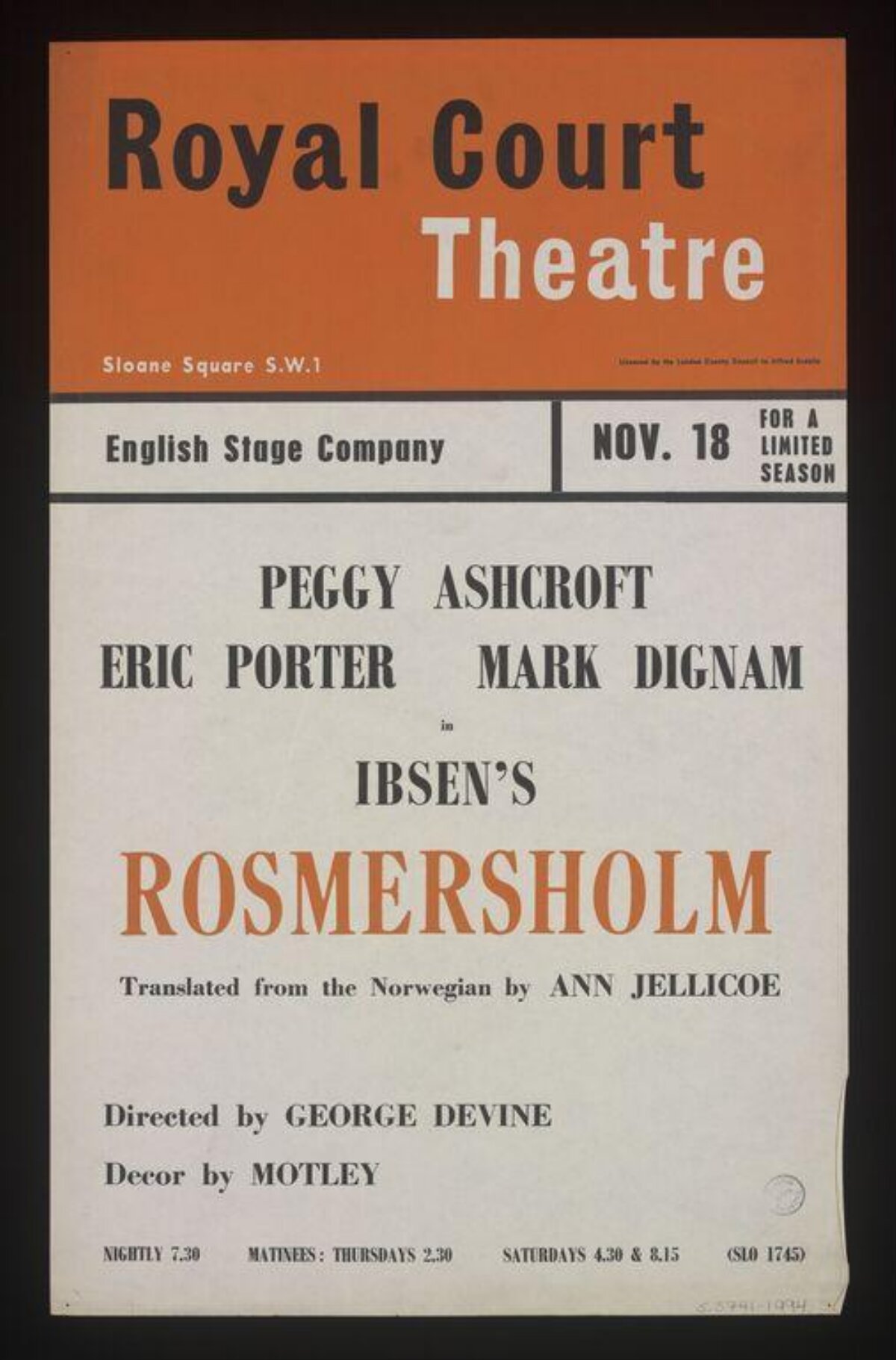 Royal Court Theatre Rosmersholm Poster