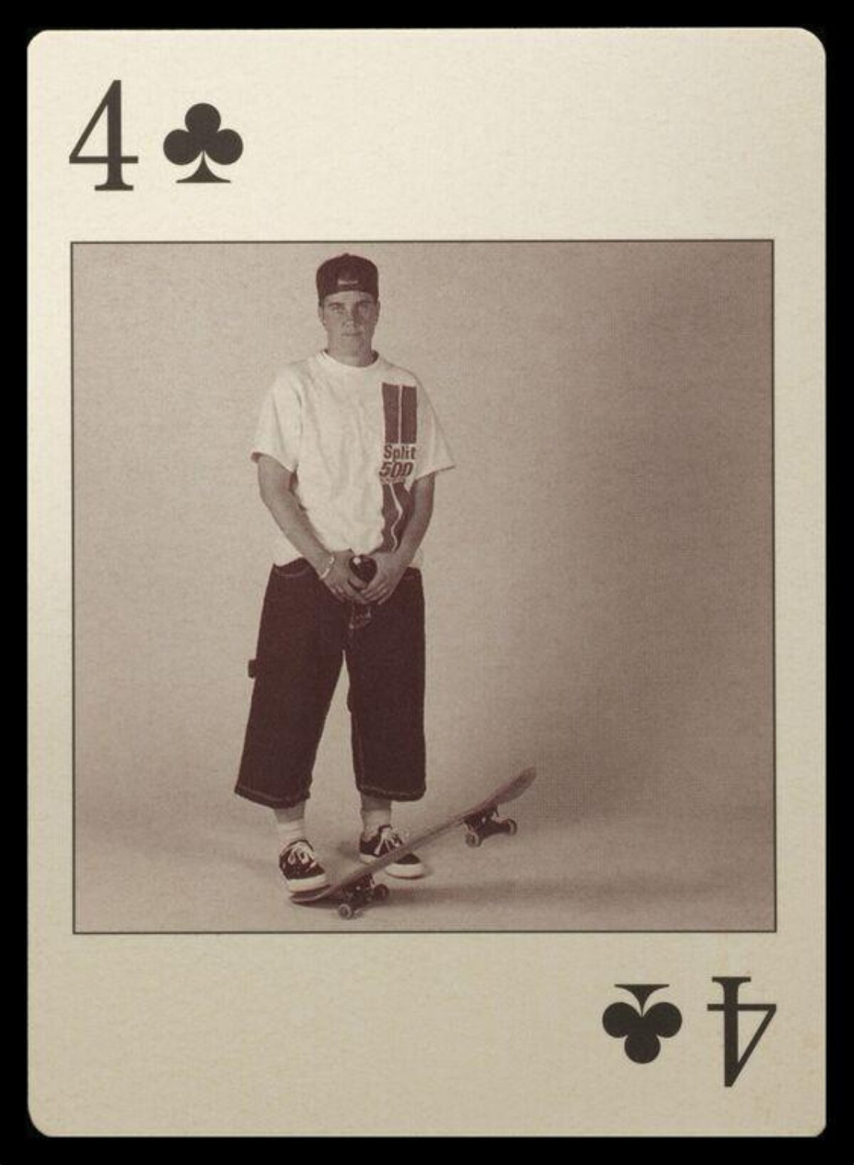 Skateboarder on Four of Clubs Playing Card