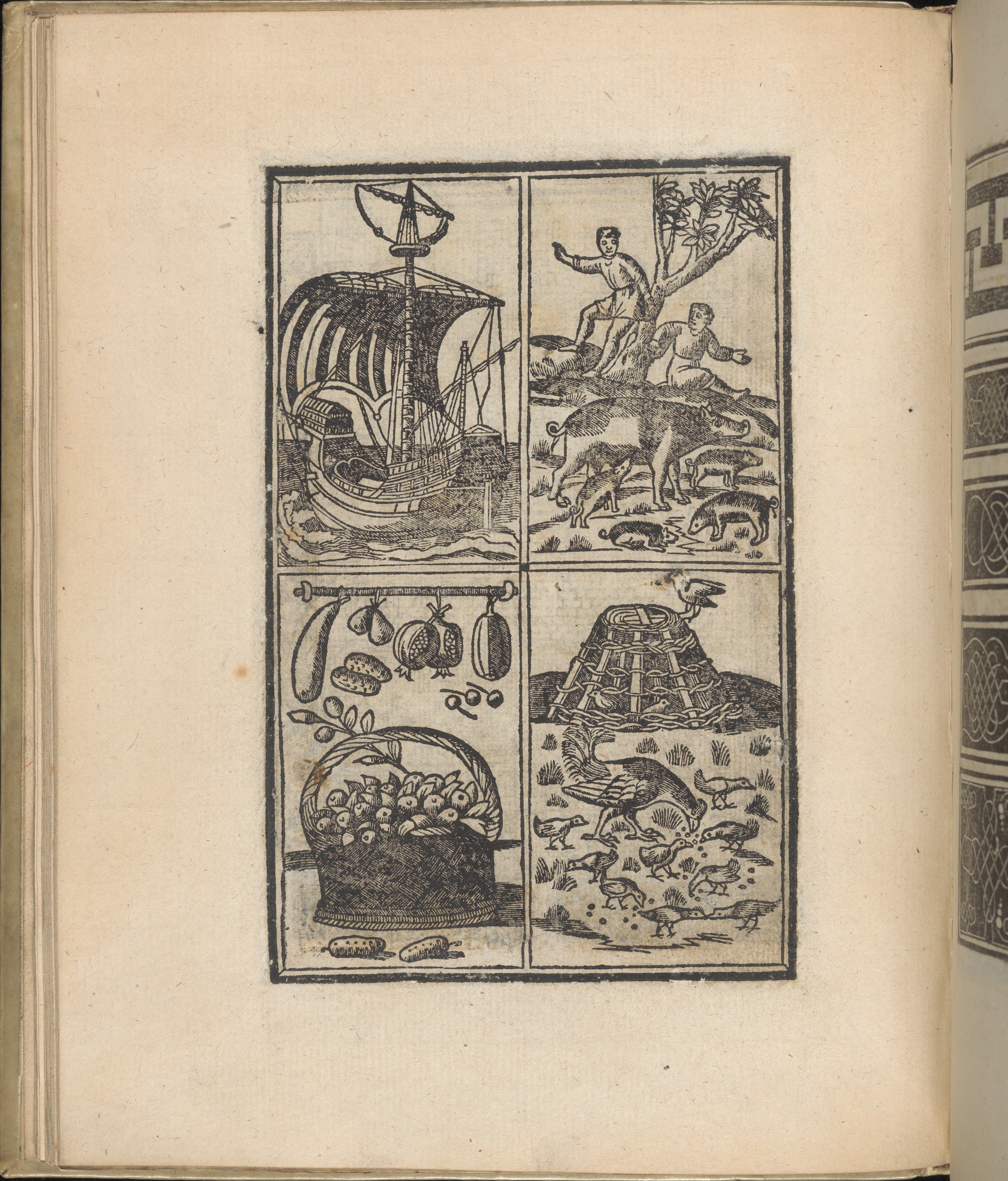 Four-panel Antique Woodcut Illustrations