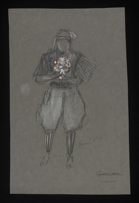 Costume Sketch of Figure Holding Bouquet